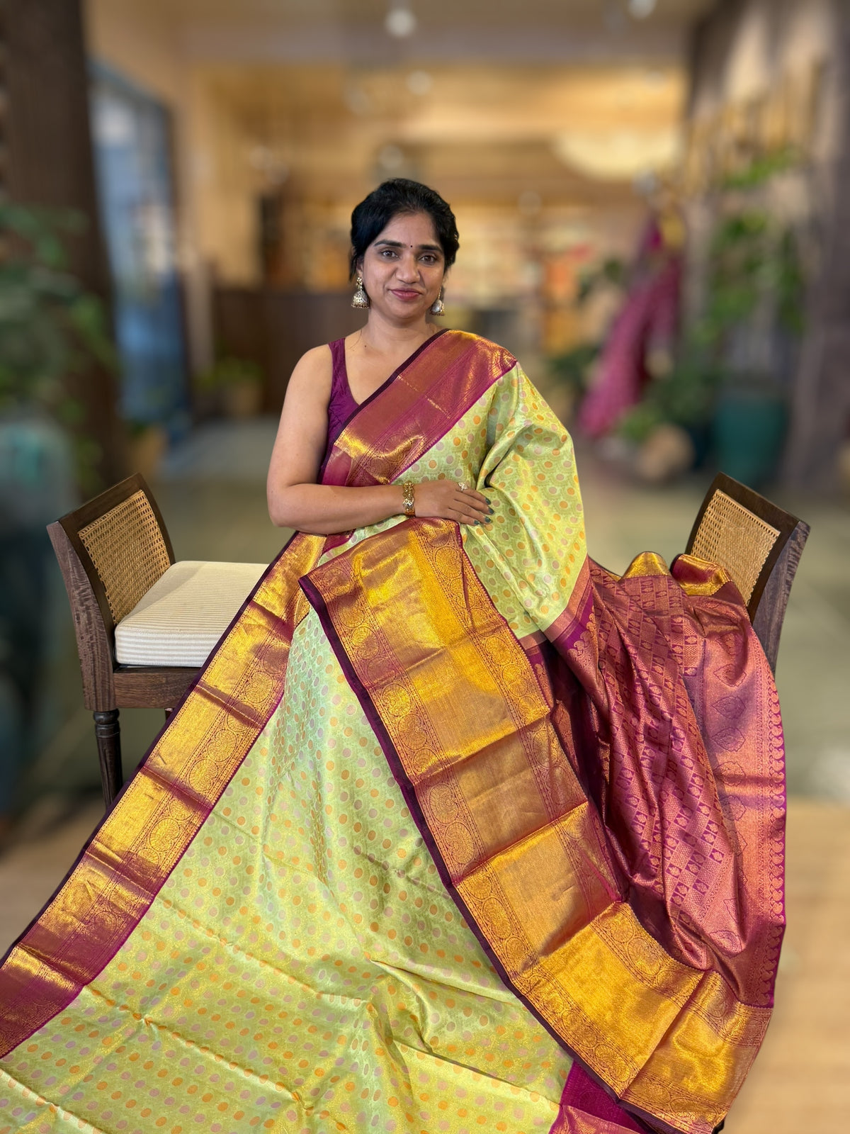 Mint Green Meenakari Korvai Kanjeevaram Saree