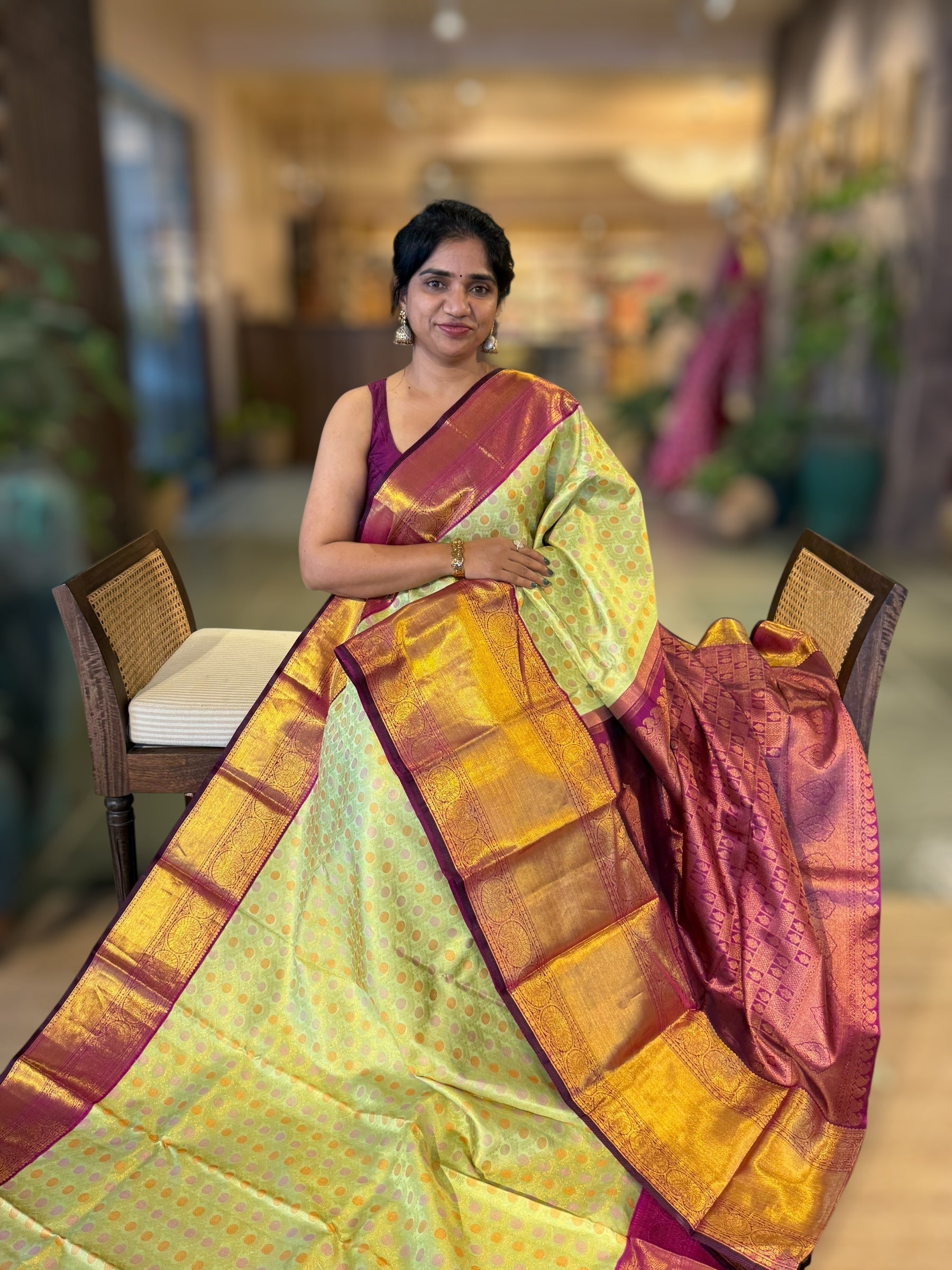 Mint Green Meenakari Korvai Kanjeevaram Saree