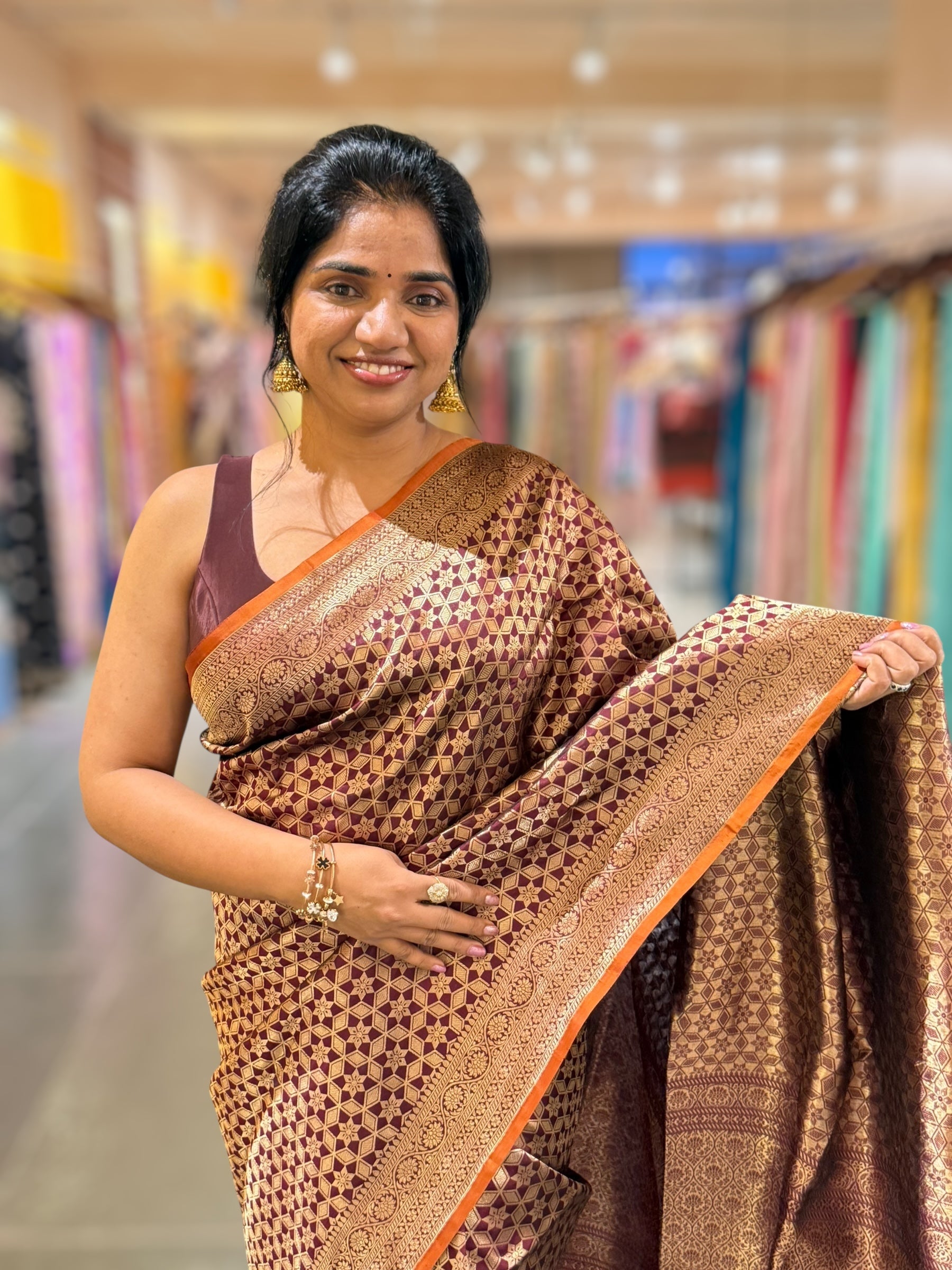 Brown Banarasi Tanchoi Silk Saree