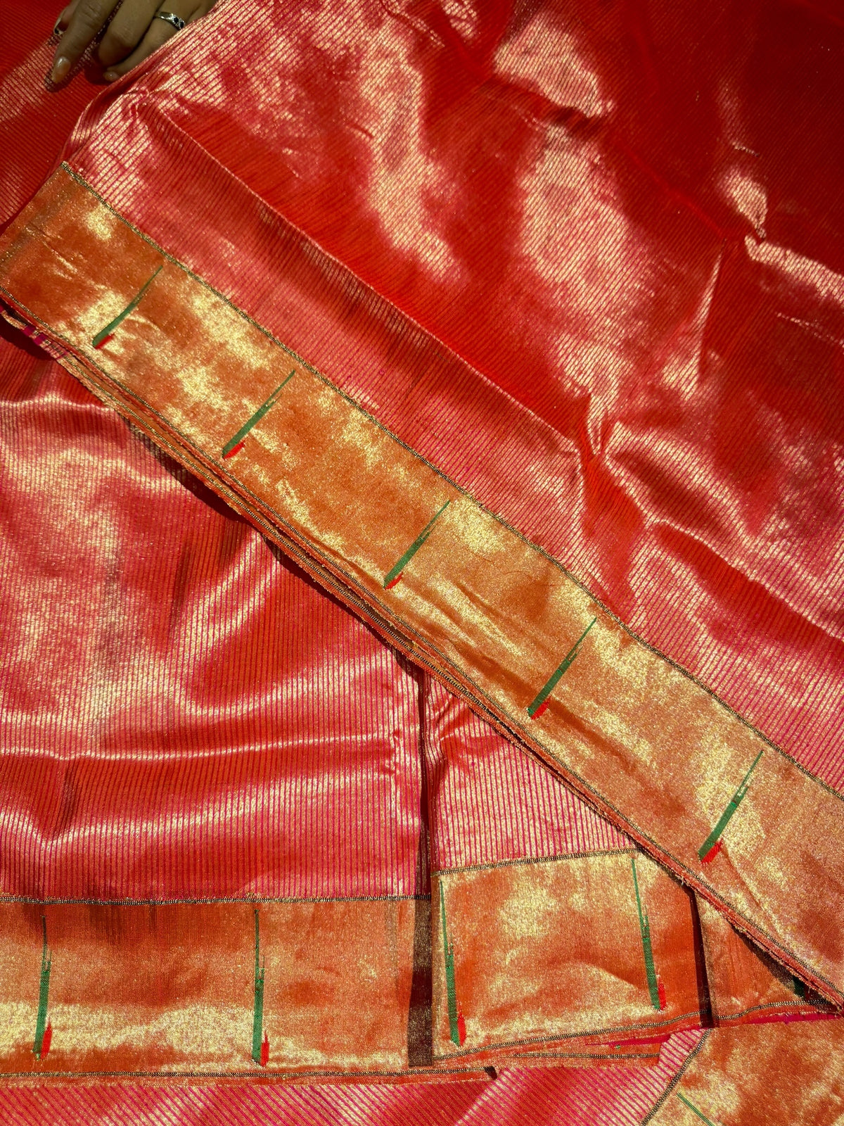 Rani Pink Pure handloom paithani tissue stripes saree