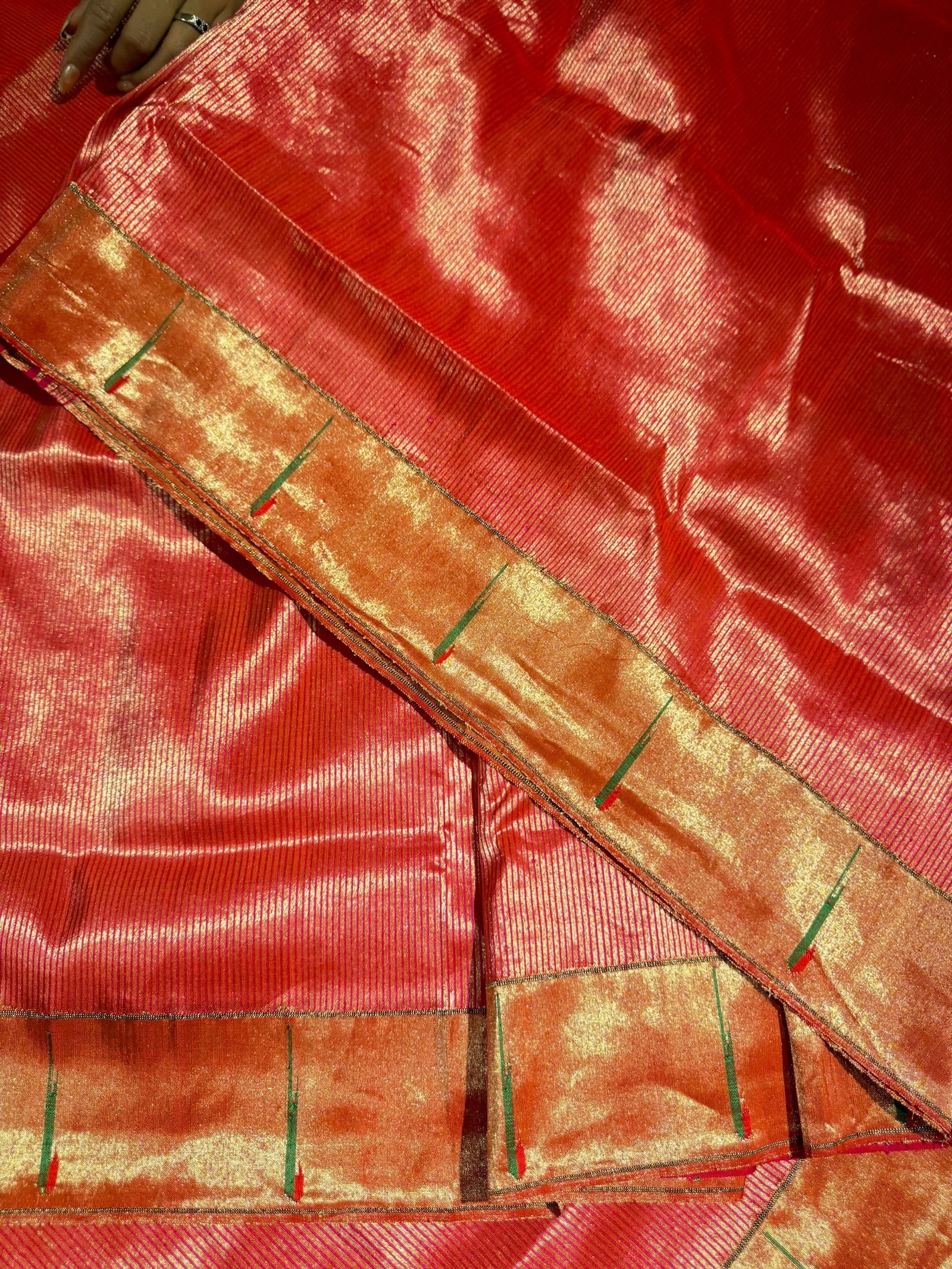 Rani Pink Pure handloom paithani tissue stripes saree