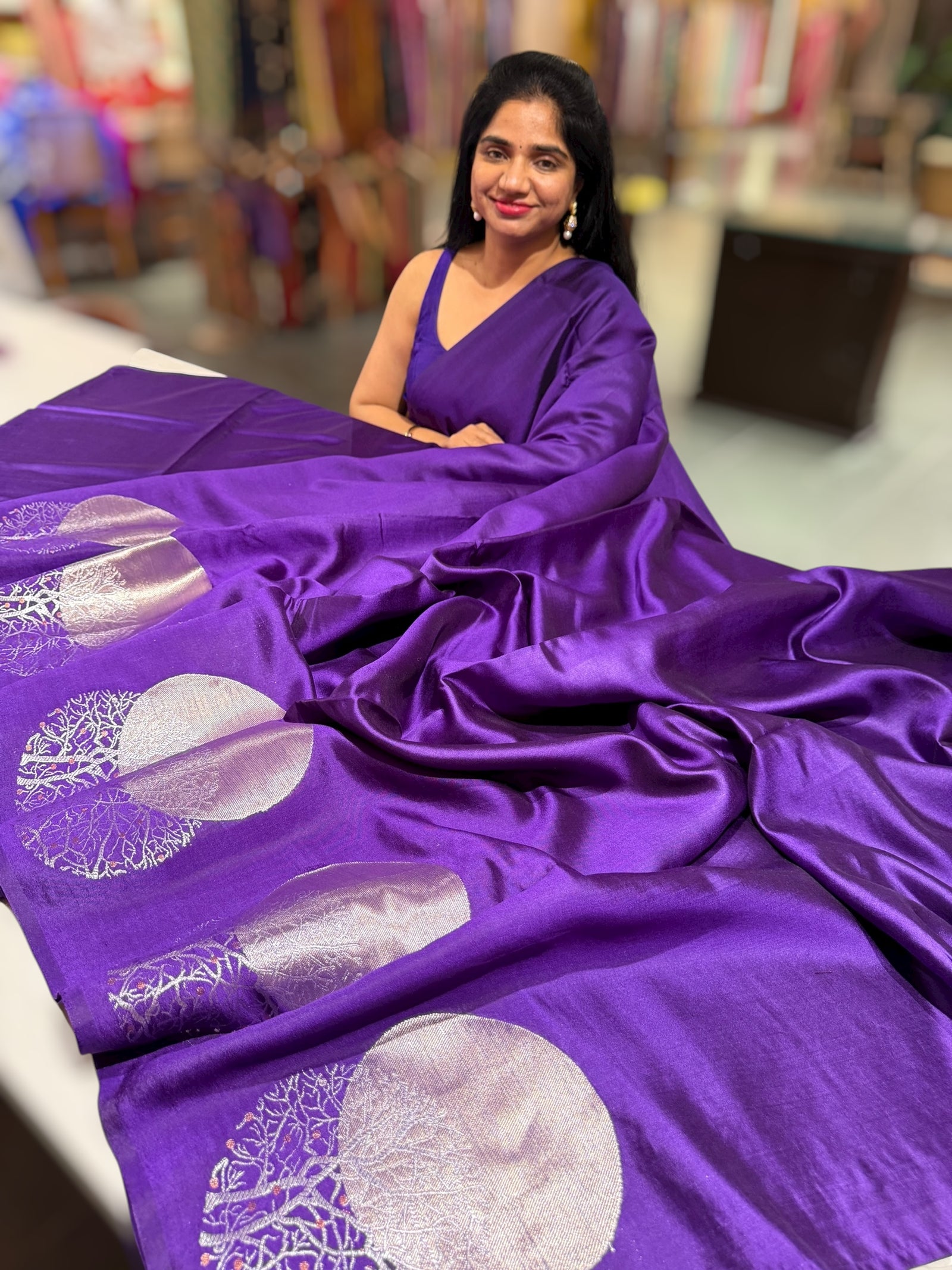 Brinjal Banarasi Chiniya Silk with contemporary Borders