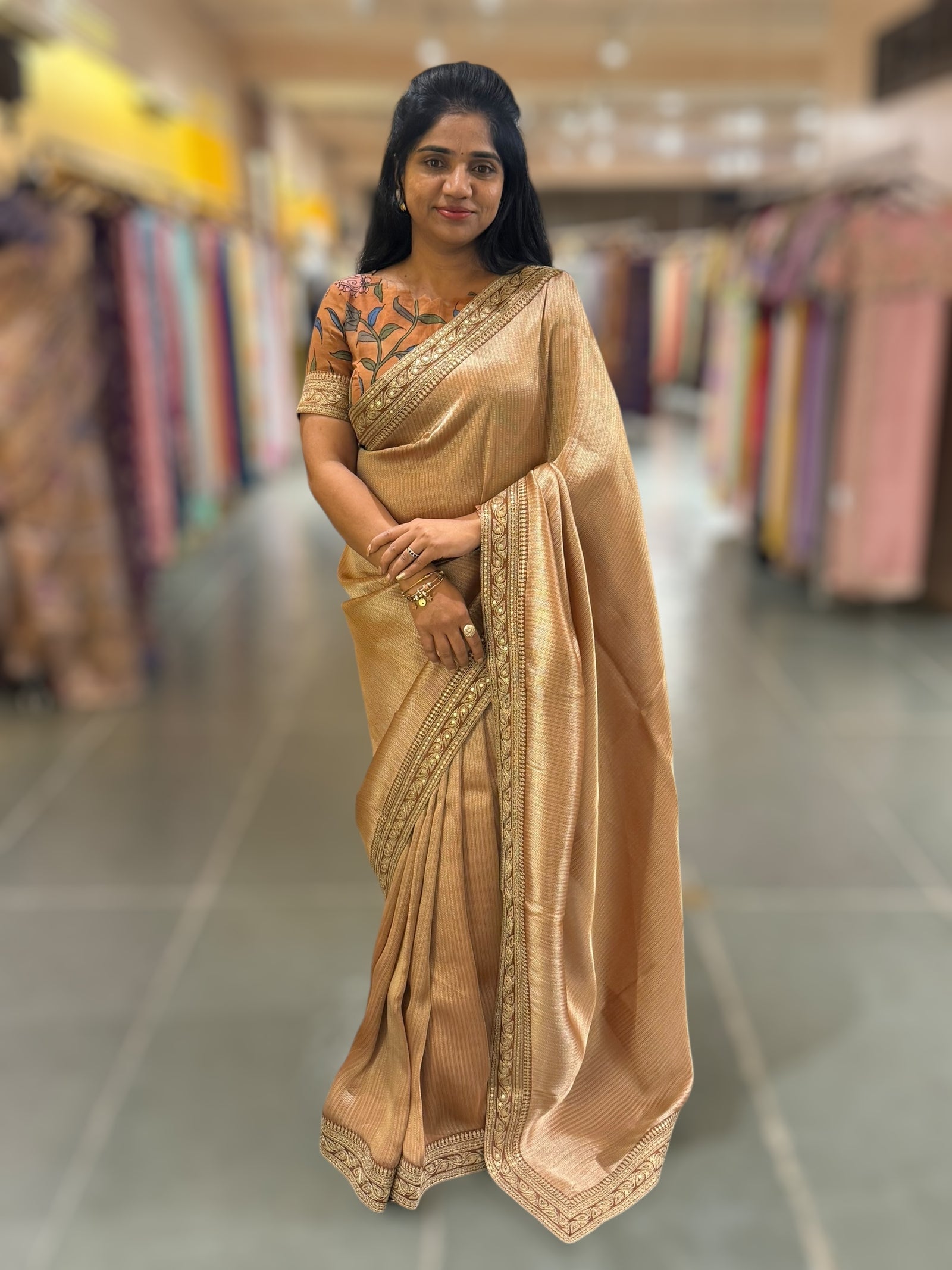 Rust Banarasi tonchoi with pen kalamkari Blouses