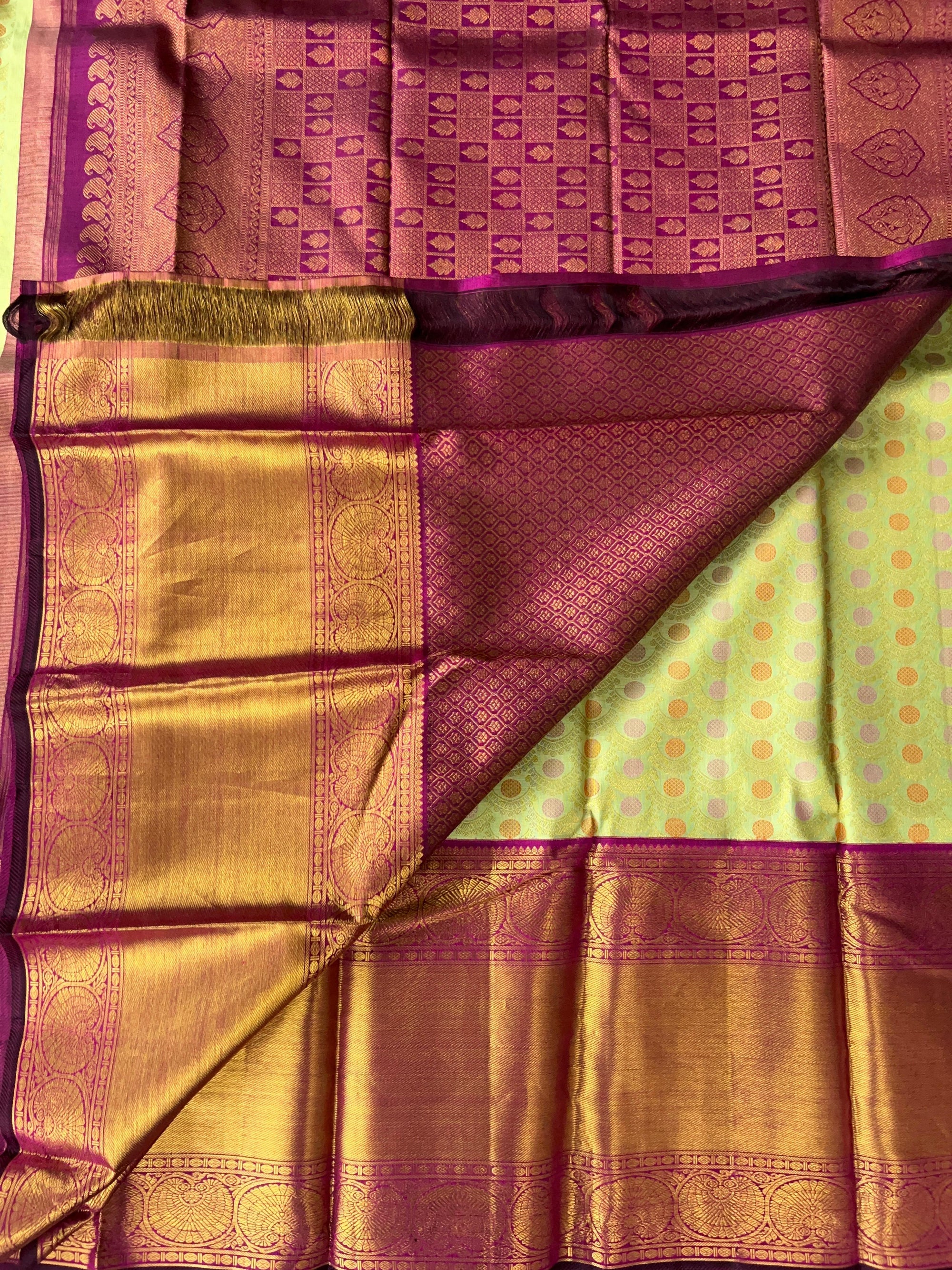 Mint Green Meenakari Korvai Kanjeevaram Saree