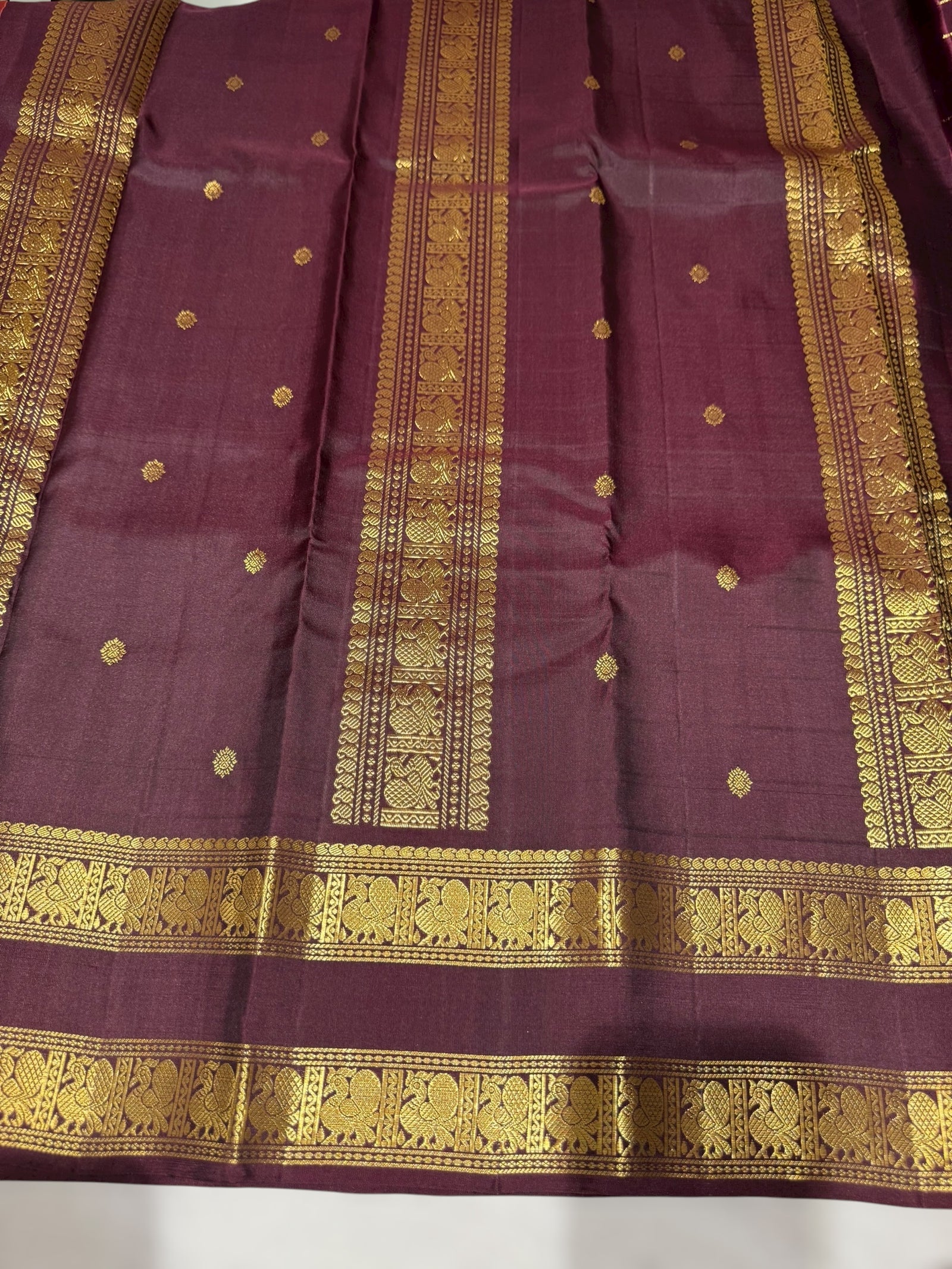 Dark Rust Kanchipuram Vintage striped Saree with gap borders