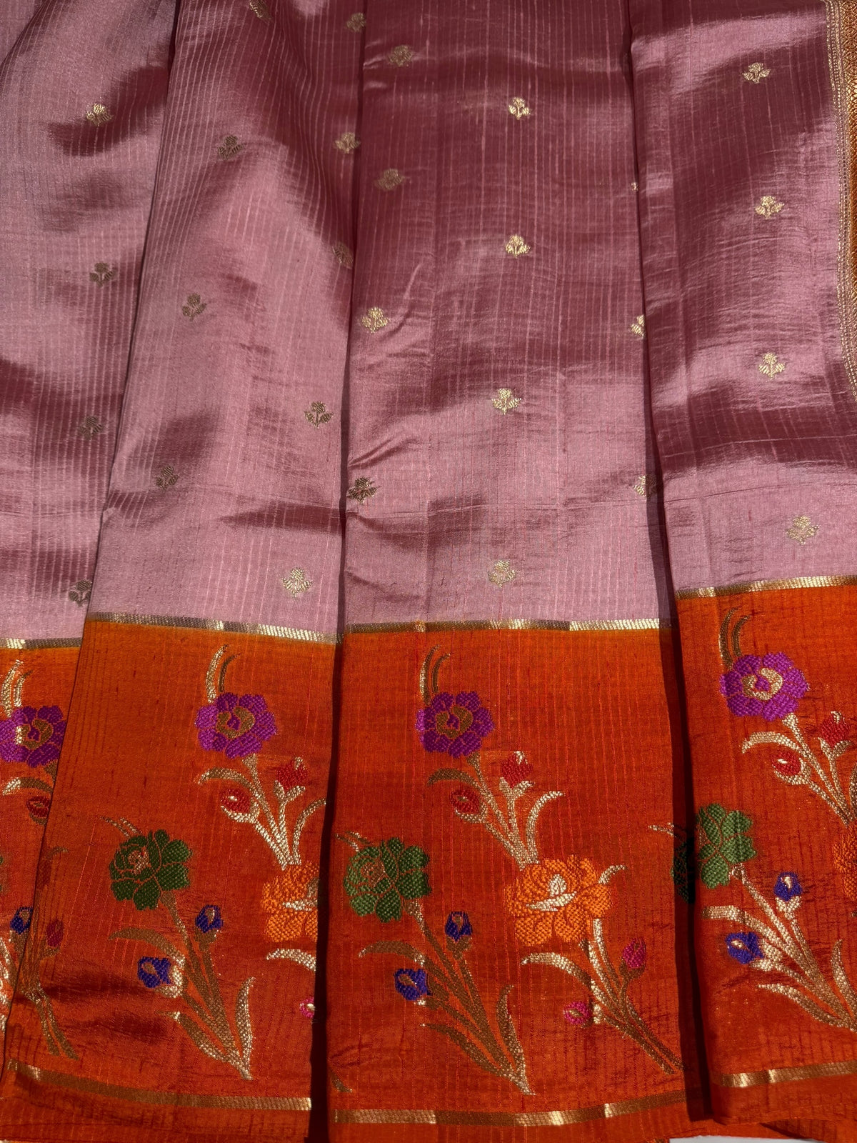 Onion pink & Orange Poona silk saree