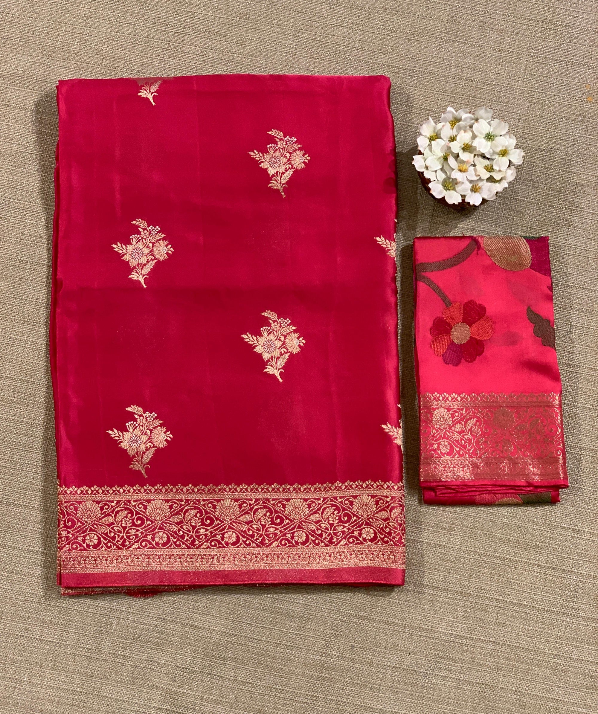 Dark Pink Mashru Silk Saree with Paithani inspired embroidered blouse