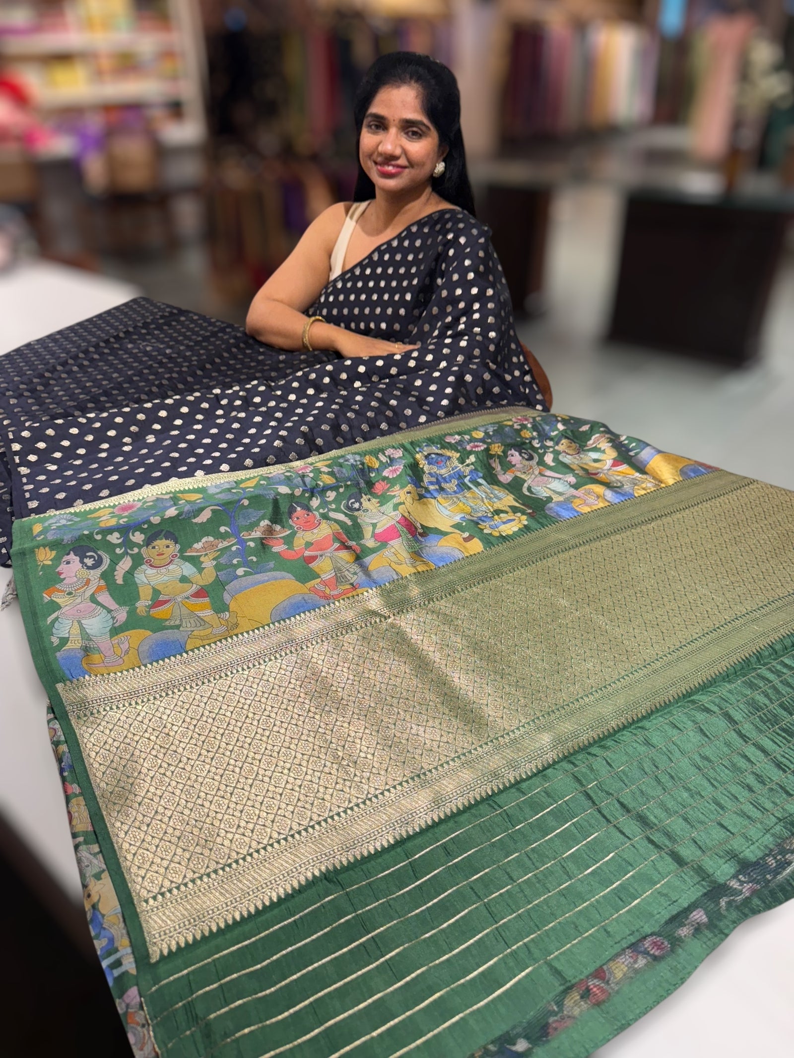 Black chiniya silk Saree