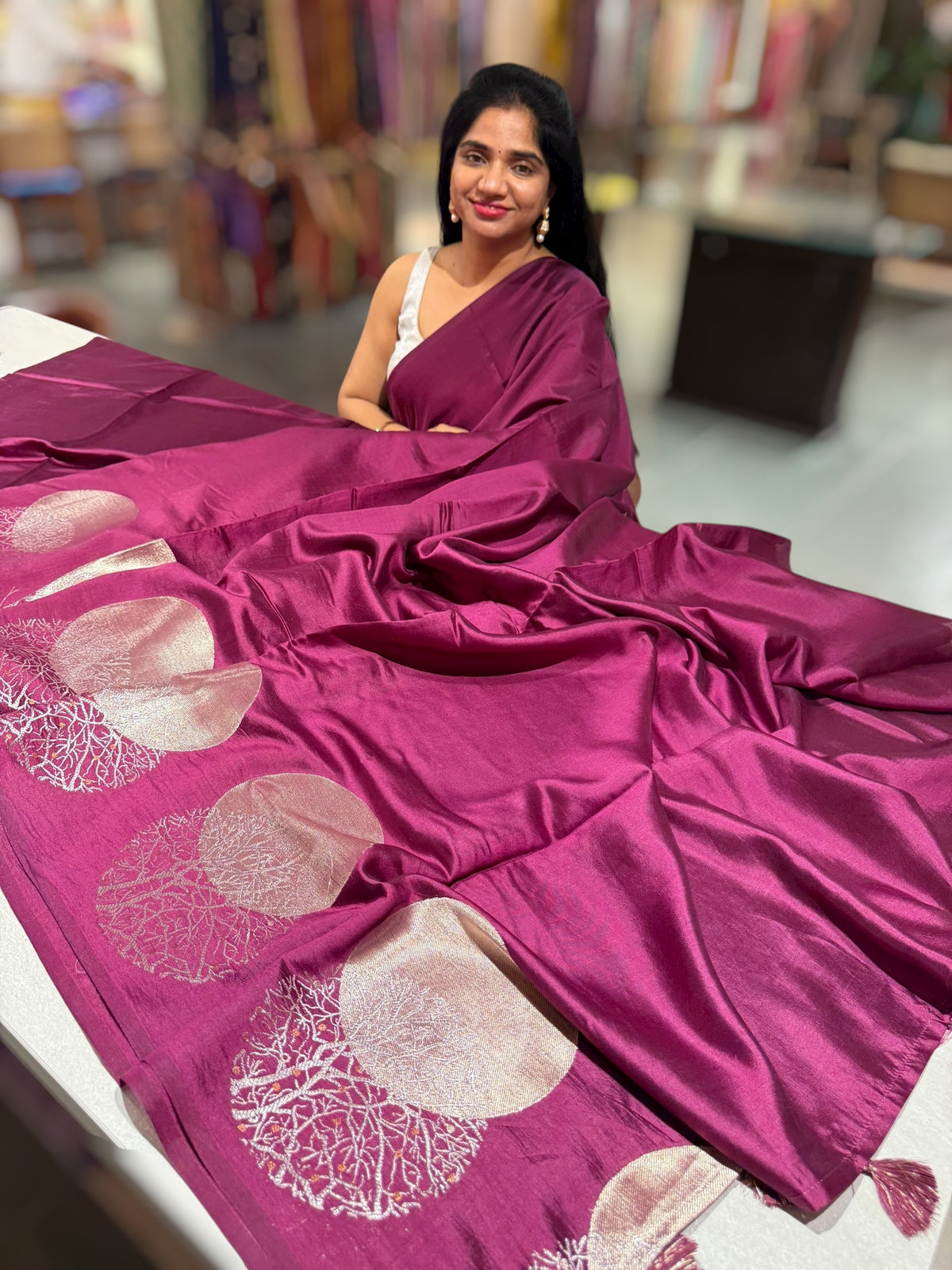 Grape Wine Banarasi Chiniya Silk with contemporary Borders