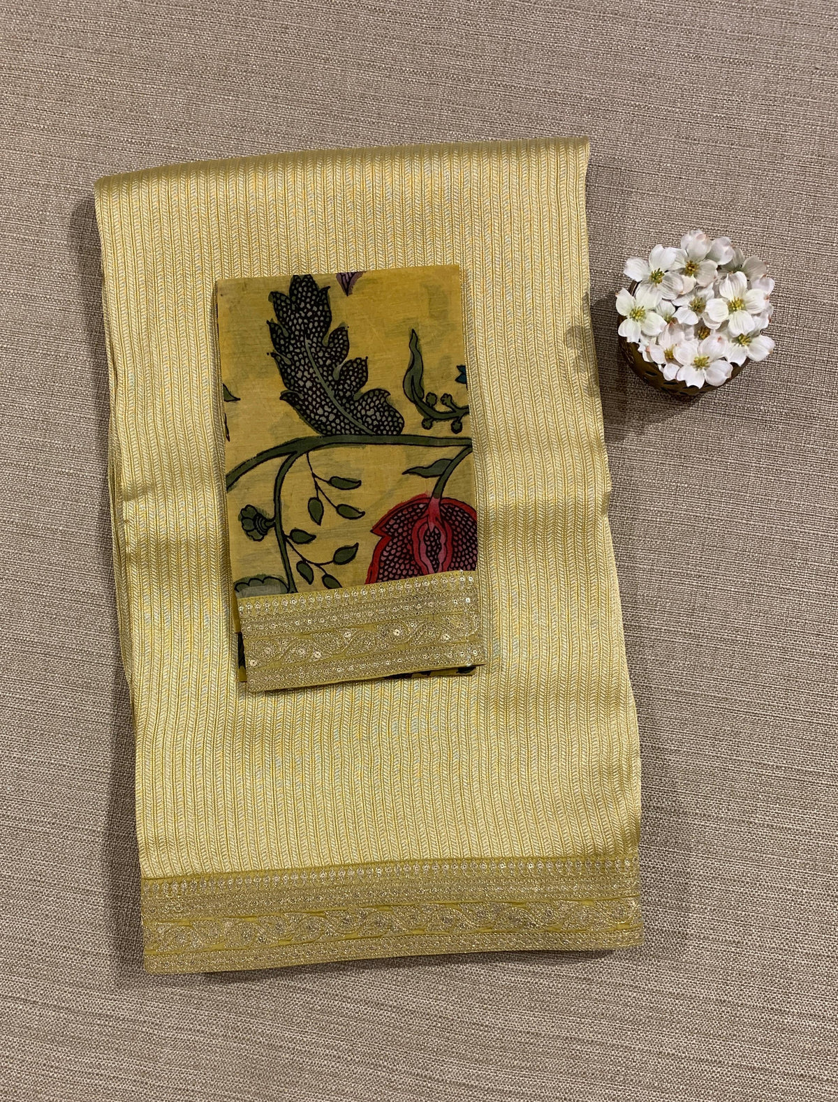 Lime yellow Banarasi brocade with sabyasachi borders and pen kalamkari Blouses