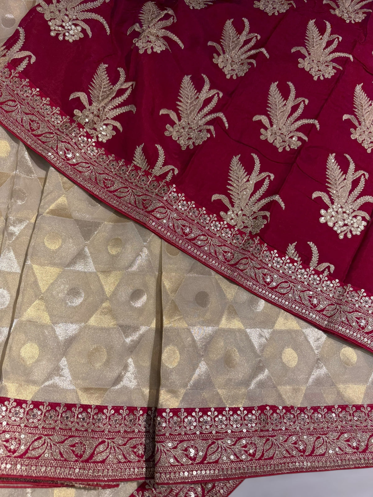 Beige Tissue Saree with Sabhyasachi borders