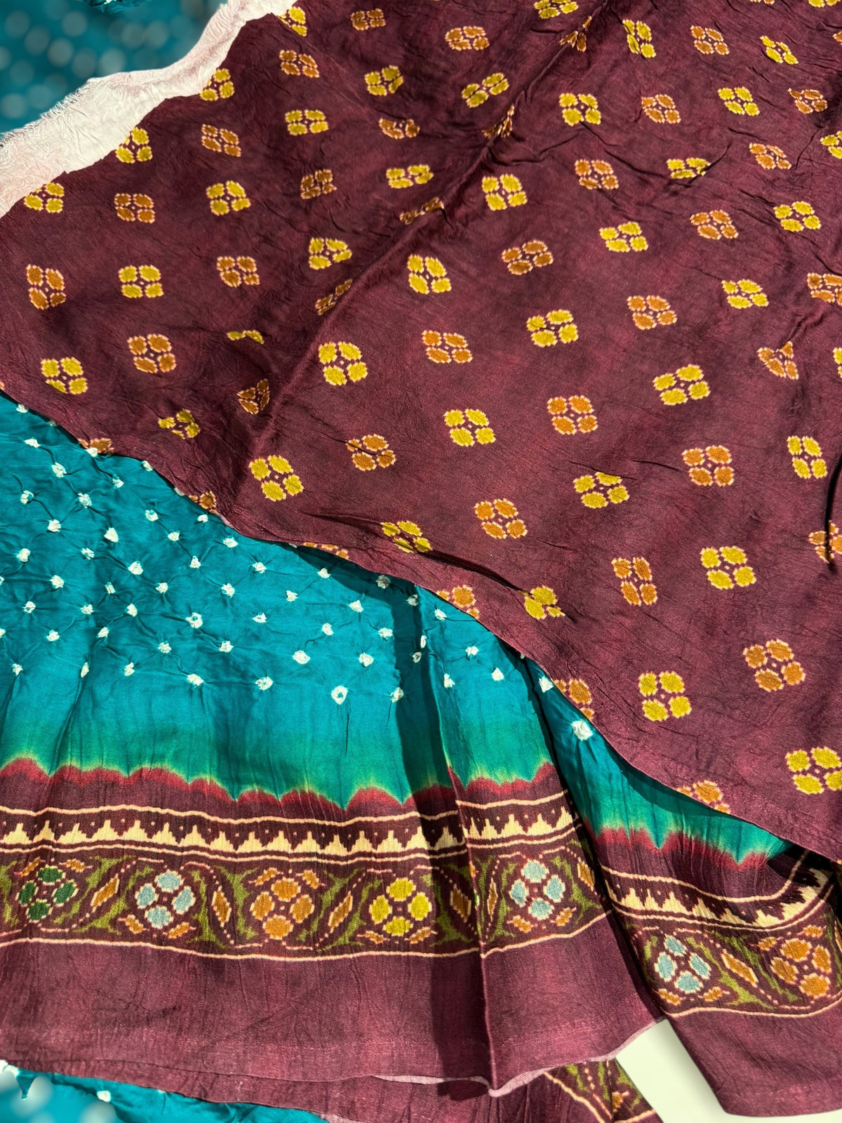 Peacock bandhini kalamkari modal satin saree