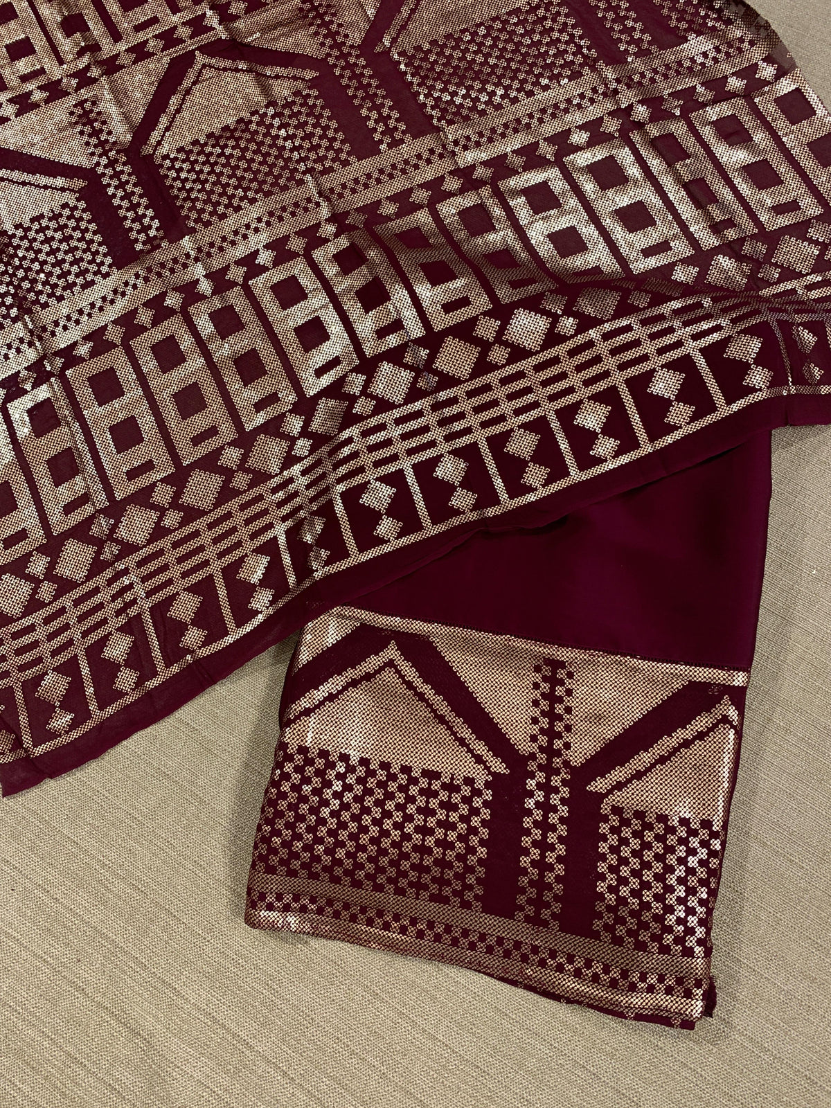 Wine pure Satin Saree with designer sequence border and blouse