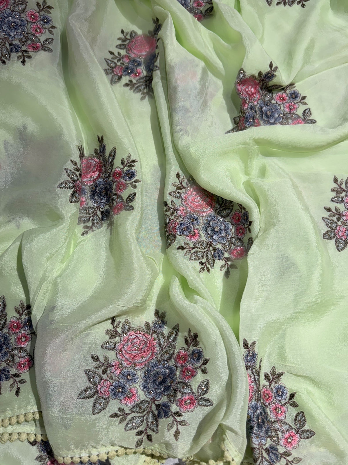 Apple Green chinnon with embroidery