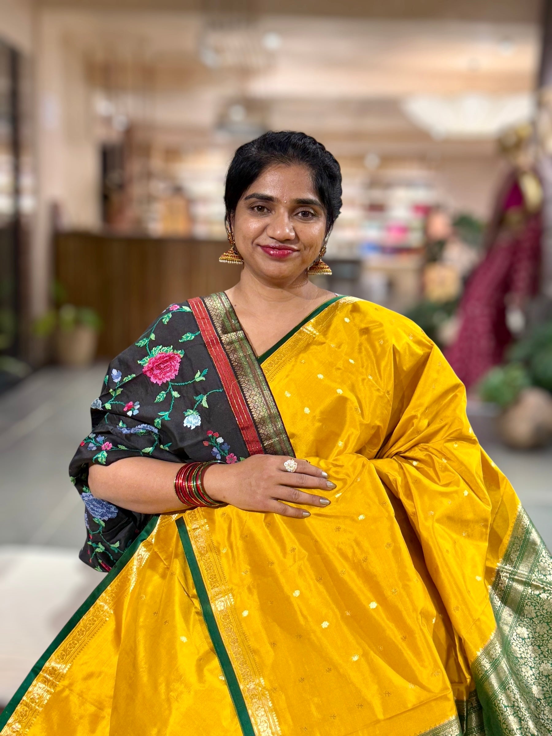 Banarasi Katan Silk Saree With Petite Point Embroidered Silk Blouse