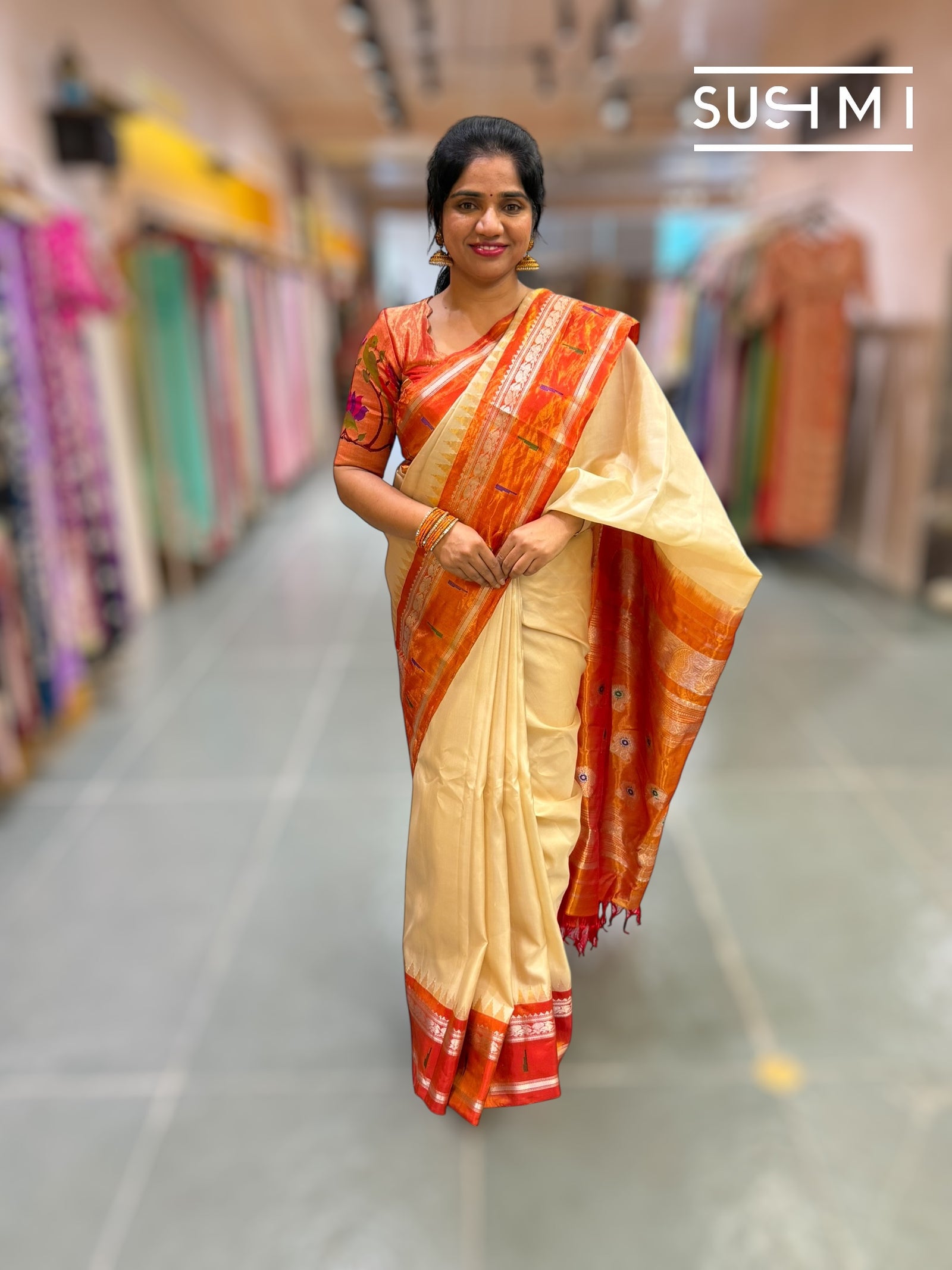 Beige Gadwal Silk Saree with Paithani border : S62F180