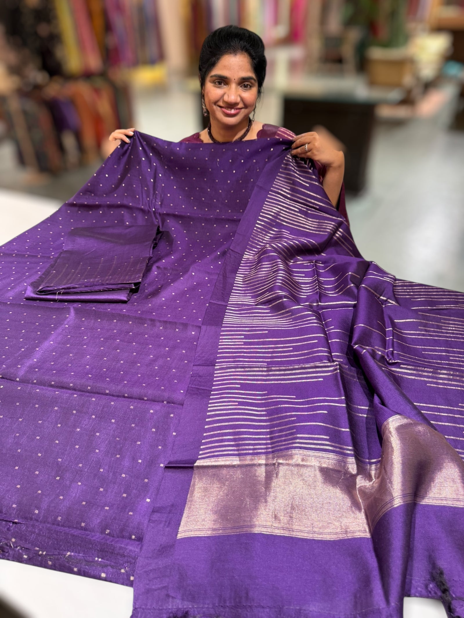 Brinjal Banarasi Handloom Chiniya Silk 3-pc Suit Set