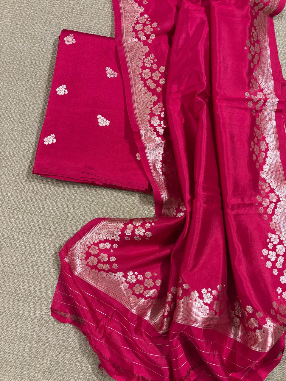 Pure Handloom Banarasi Poona silk 3 pc unstitched suit set