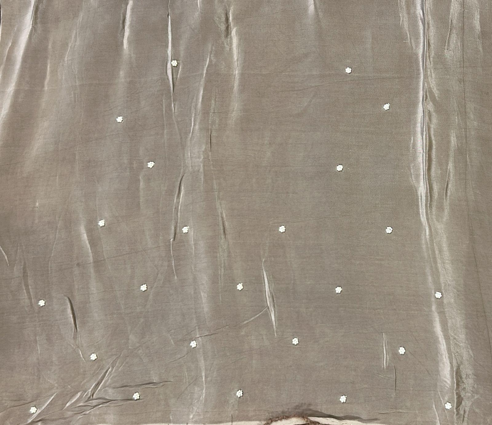 English Tone Organza lehariya and floral Printed Saree with handwork scalloped Border