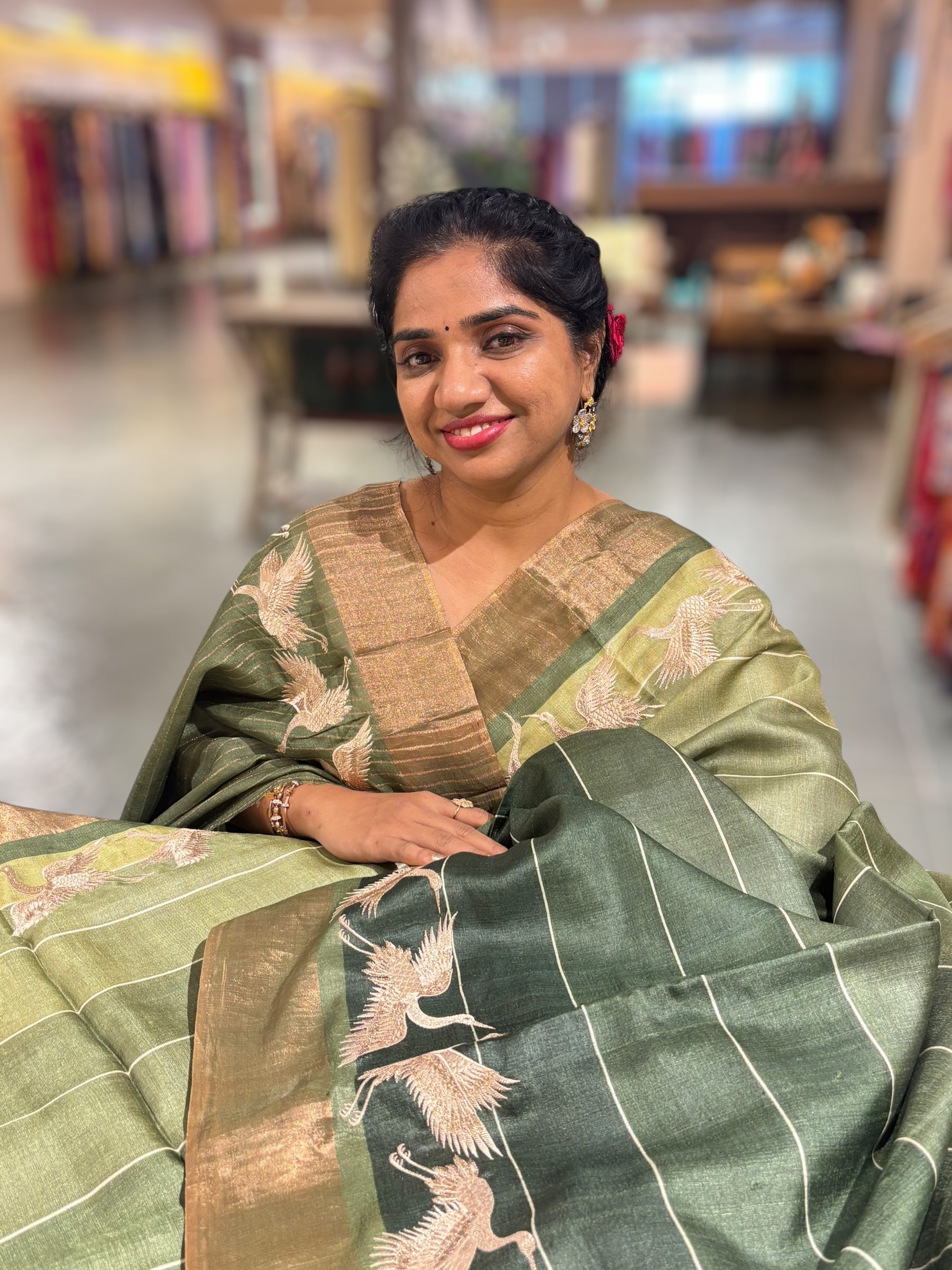 Tussar Rangkaat Saree With Crane Bird  Embroidered Border