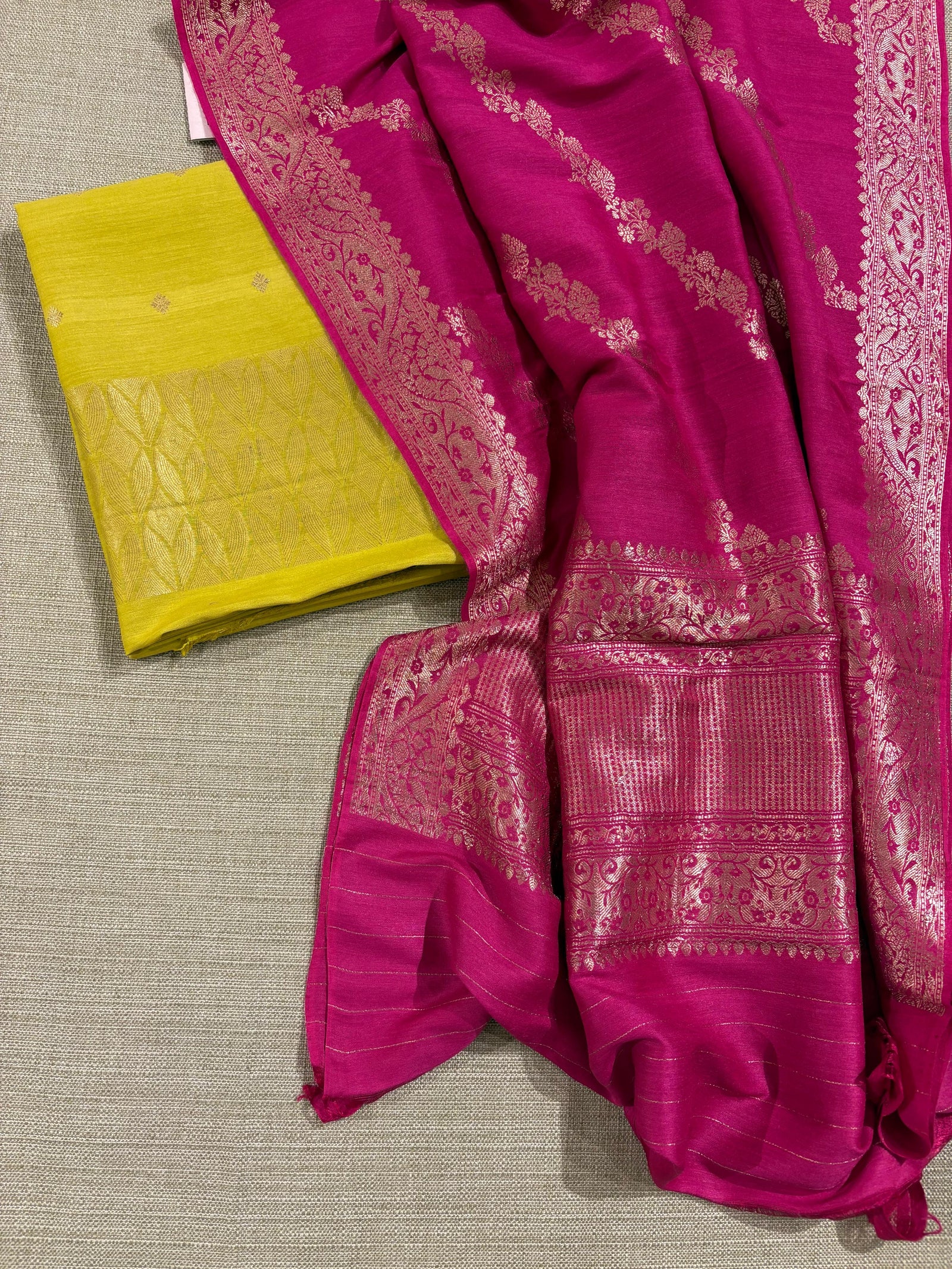 Pure handloom munga silk suit set with heavy dupatta