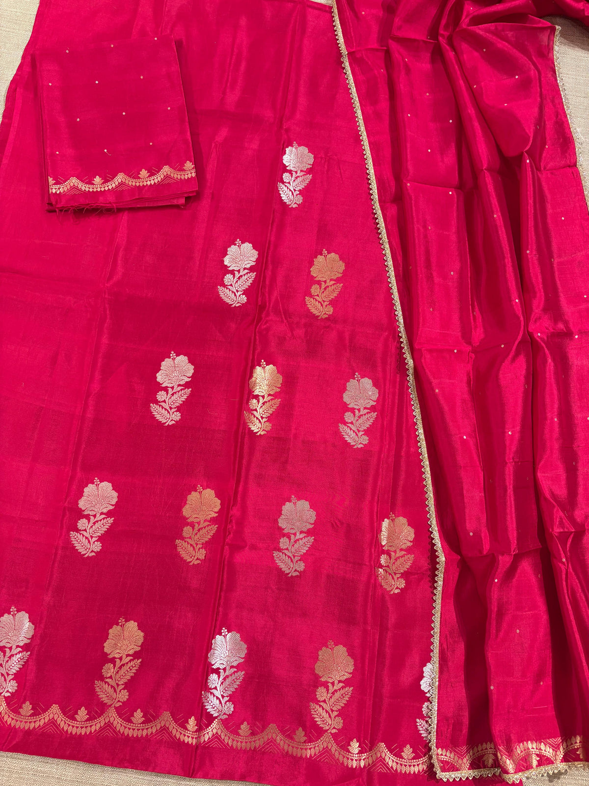 Reddish pink- Pure handloom Poona 3pc suit set