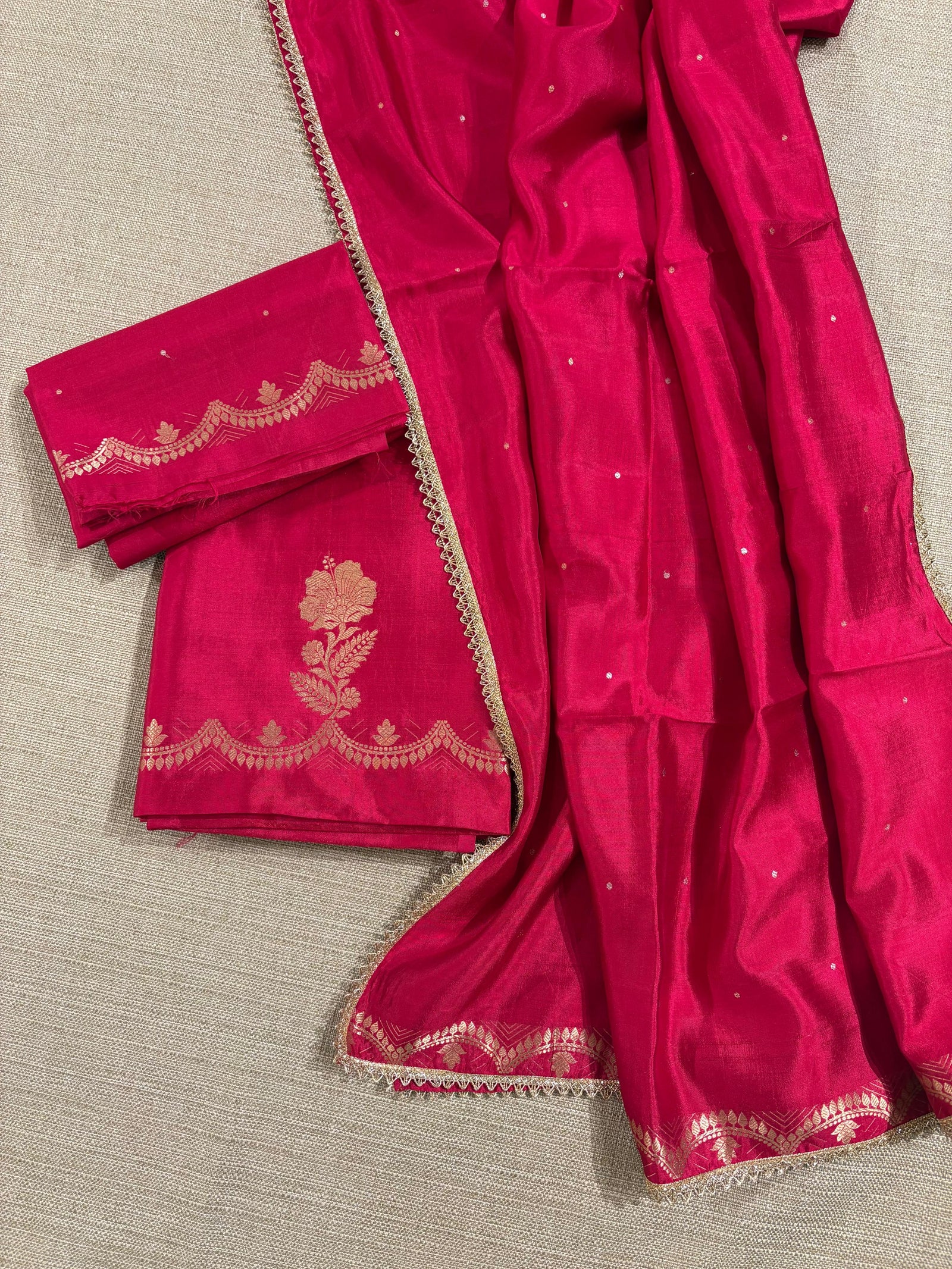 Reddish pink- Pure handloom Poona 3pc suit set