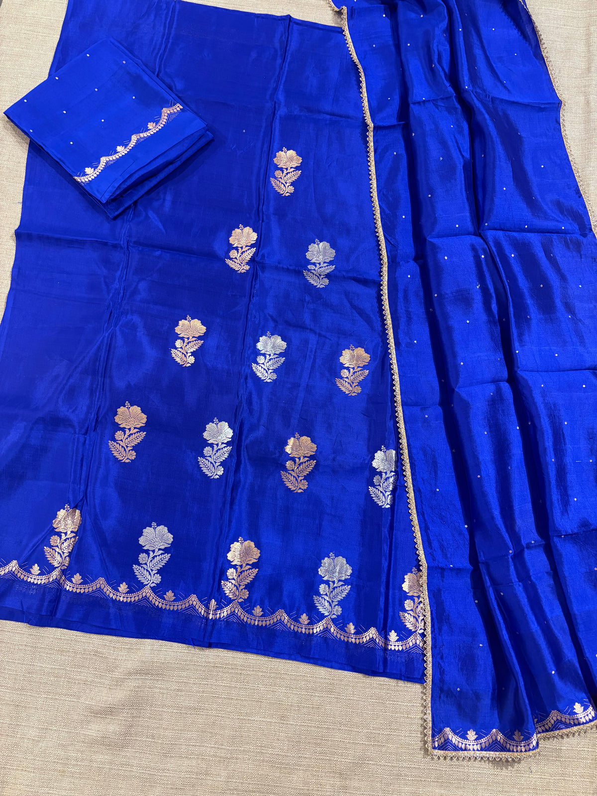 Pure Handloom Raw mang silk 3 pc unstitched suit set