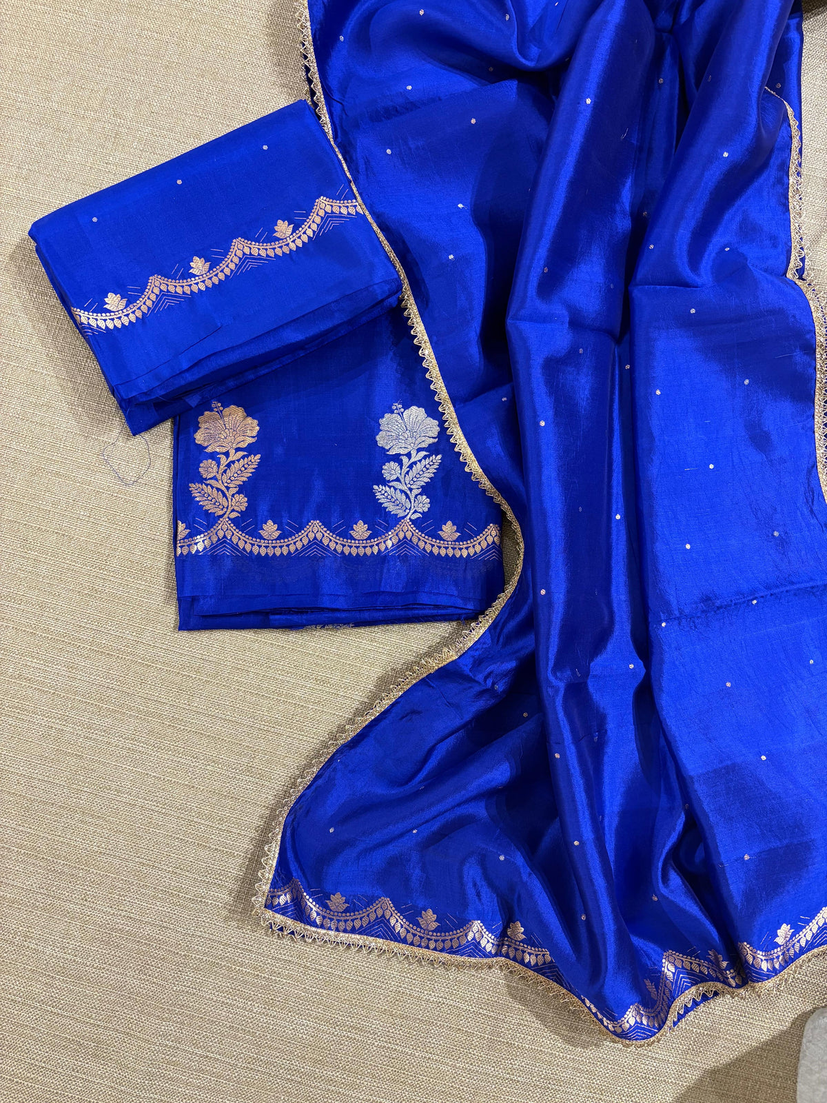 Pure Handloom Raw mang silk 3 pc unstitched suit set