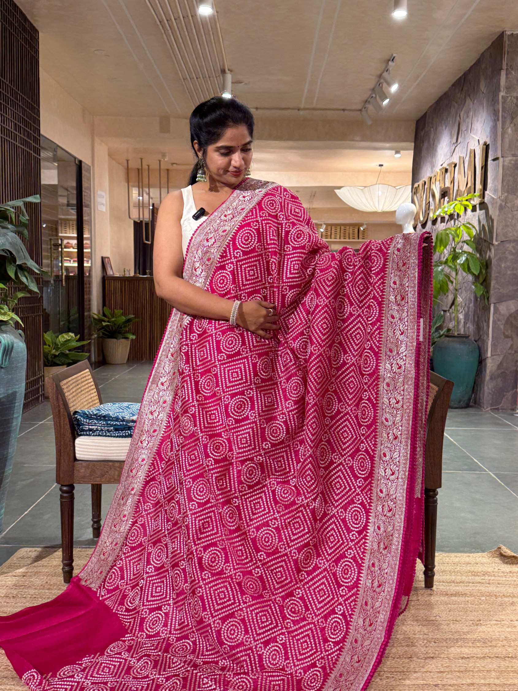SOBBM177: Rani Organza Banarasi with Bandhini Look Allover Embroidery