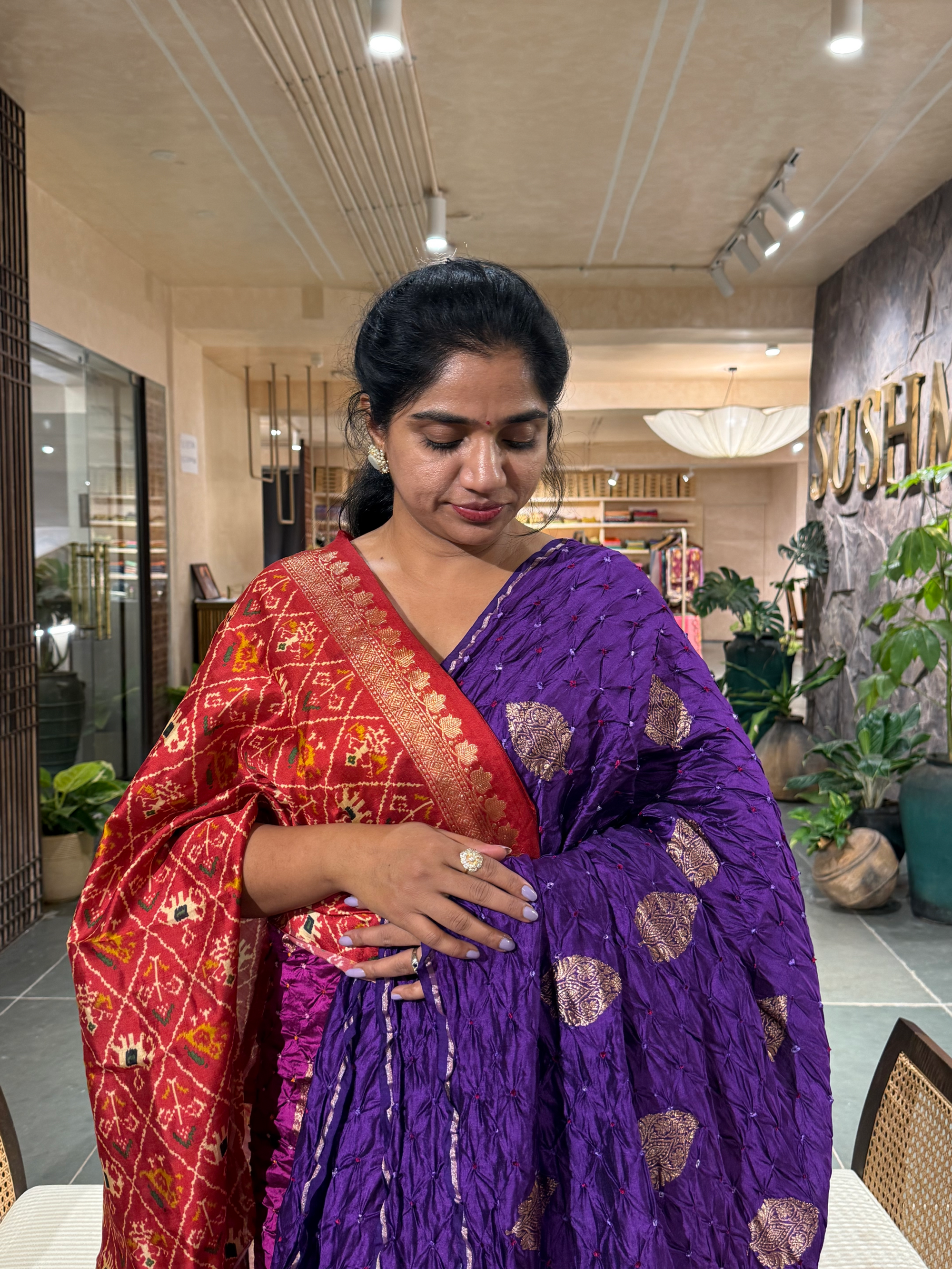 SCBA1106 Pure Handloom Banarasi Chiniya Bandhej Saree with Patola Blouse