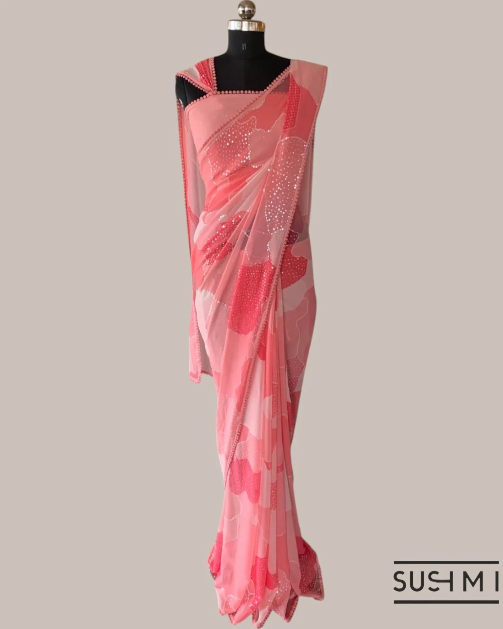 Pure Gorgette Saree in Abstract Style With Sequnce Allover