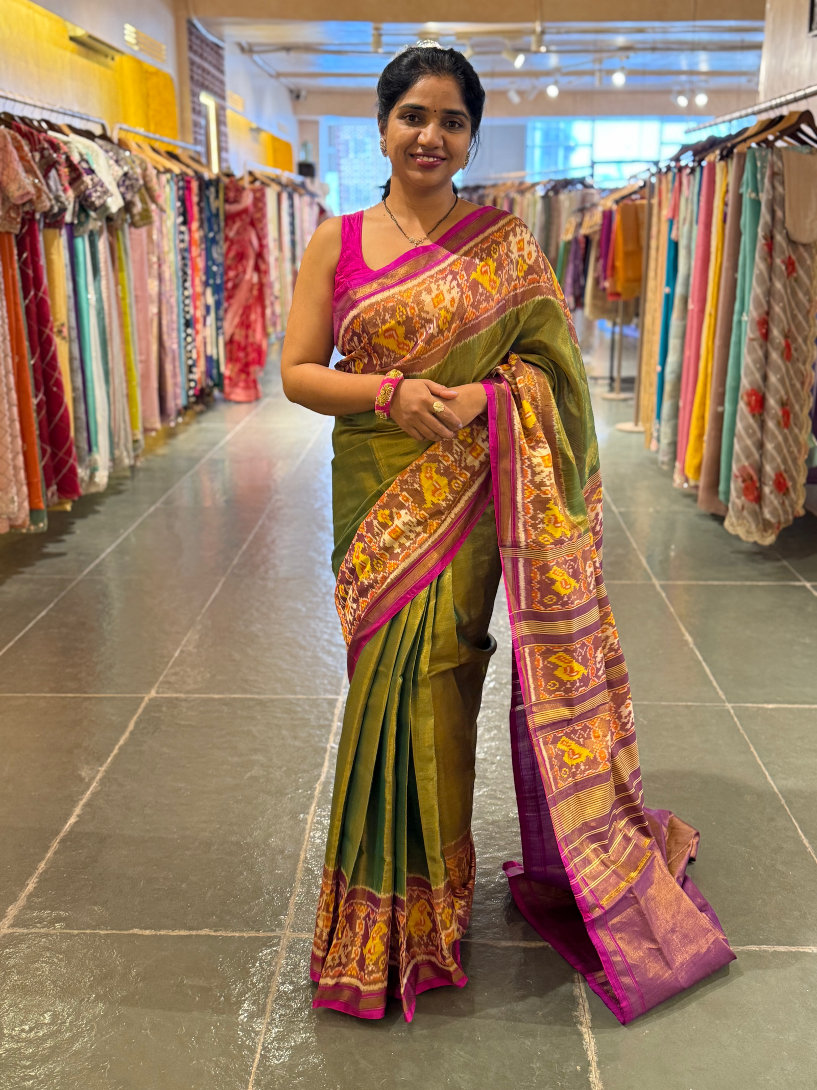 Parrot Green Color Tissue Patan Patola Saree