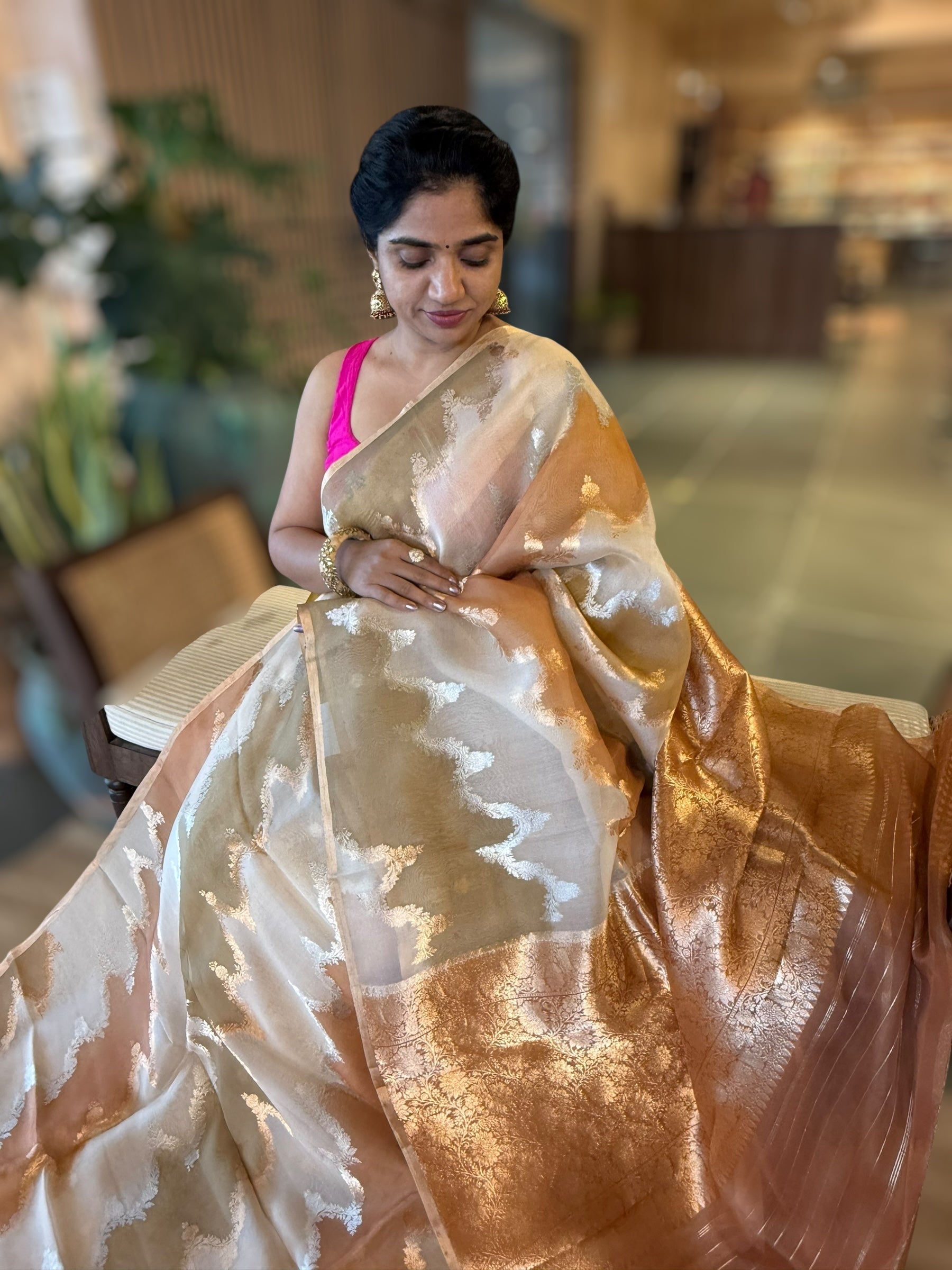 Designer Premium Handloom Rangkaat Kora Banarasi Saree  with Jewelry Design
