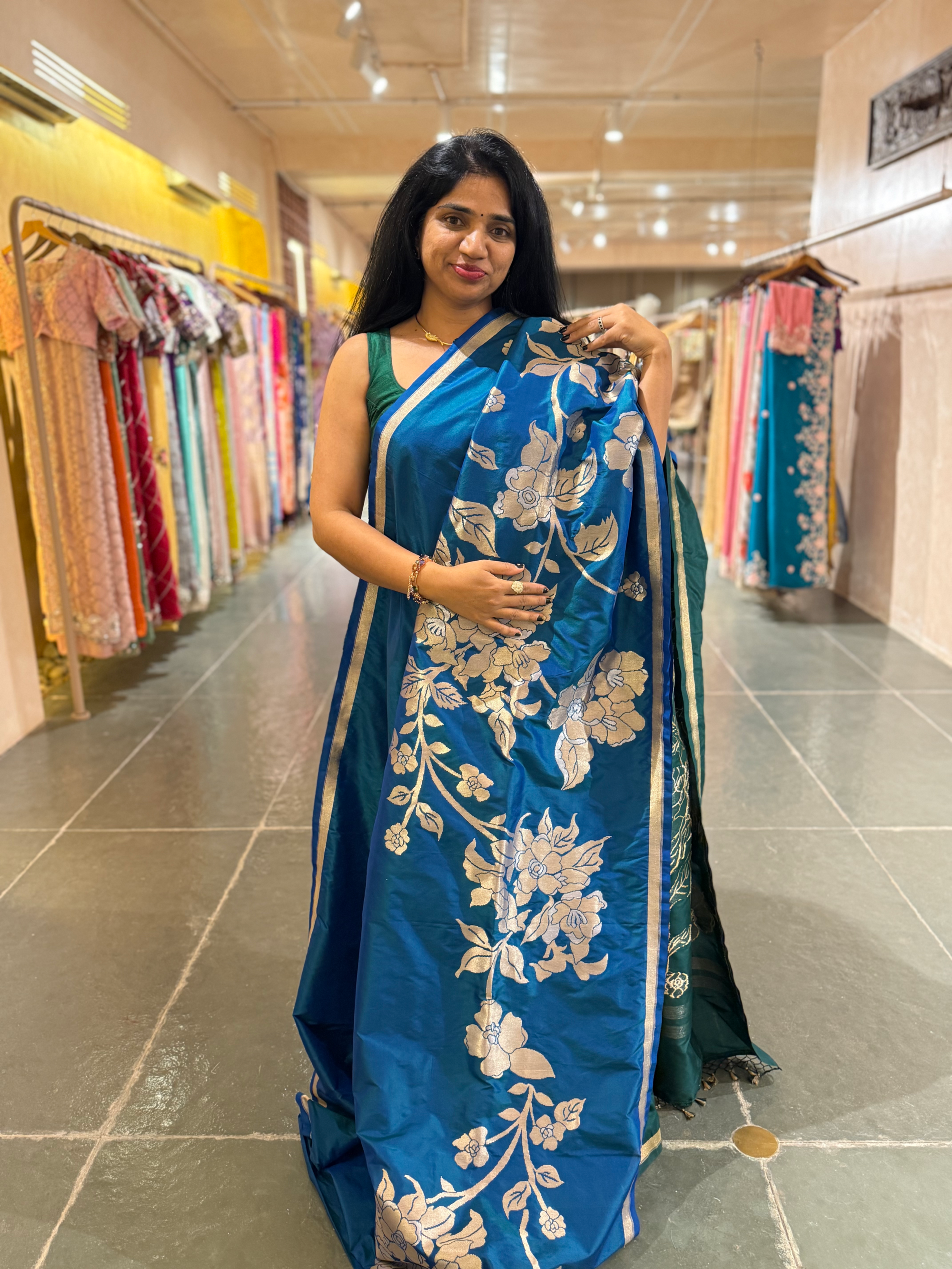 Peacock Blue  Designer Banarasi Silk Saree
