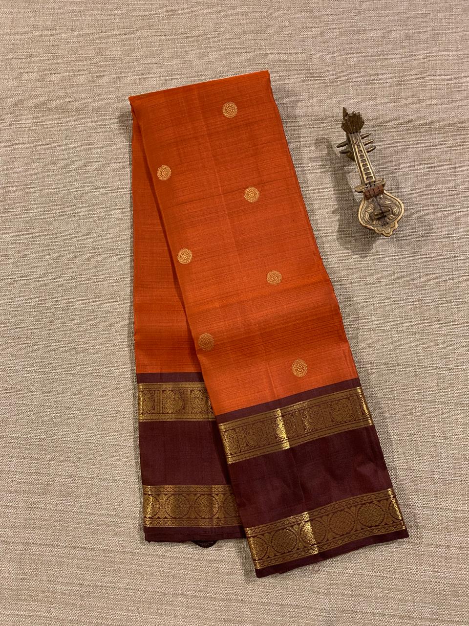 SVKM2205 Rust Orange & Light BrownCombo Vintage Kanchi Saree With Gap Borders