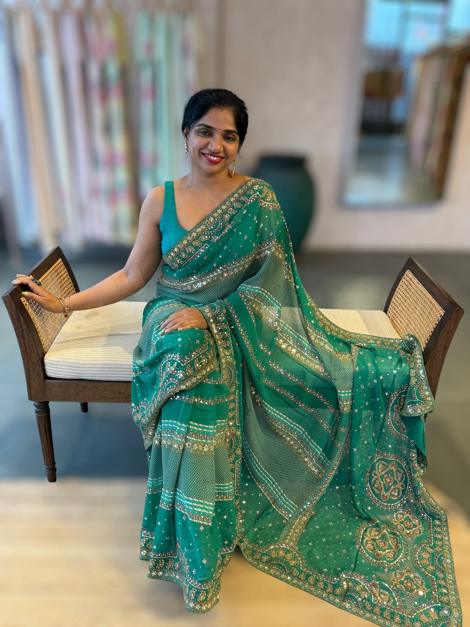 Teal Kareena Kapoor Inspired Gorgette Saree