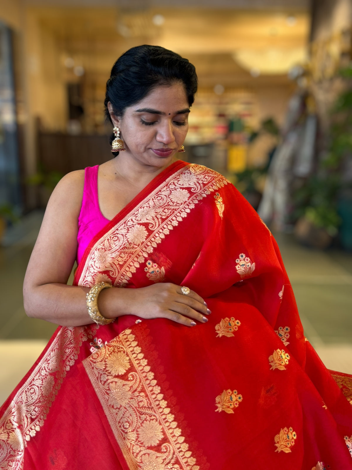 Red  Premium Kora Banarasi Saree with Allover Meenakari Kaduwa Woven Motifs