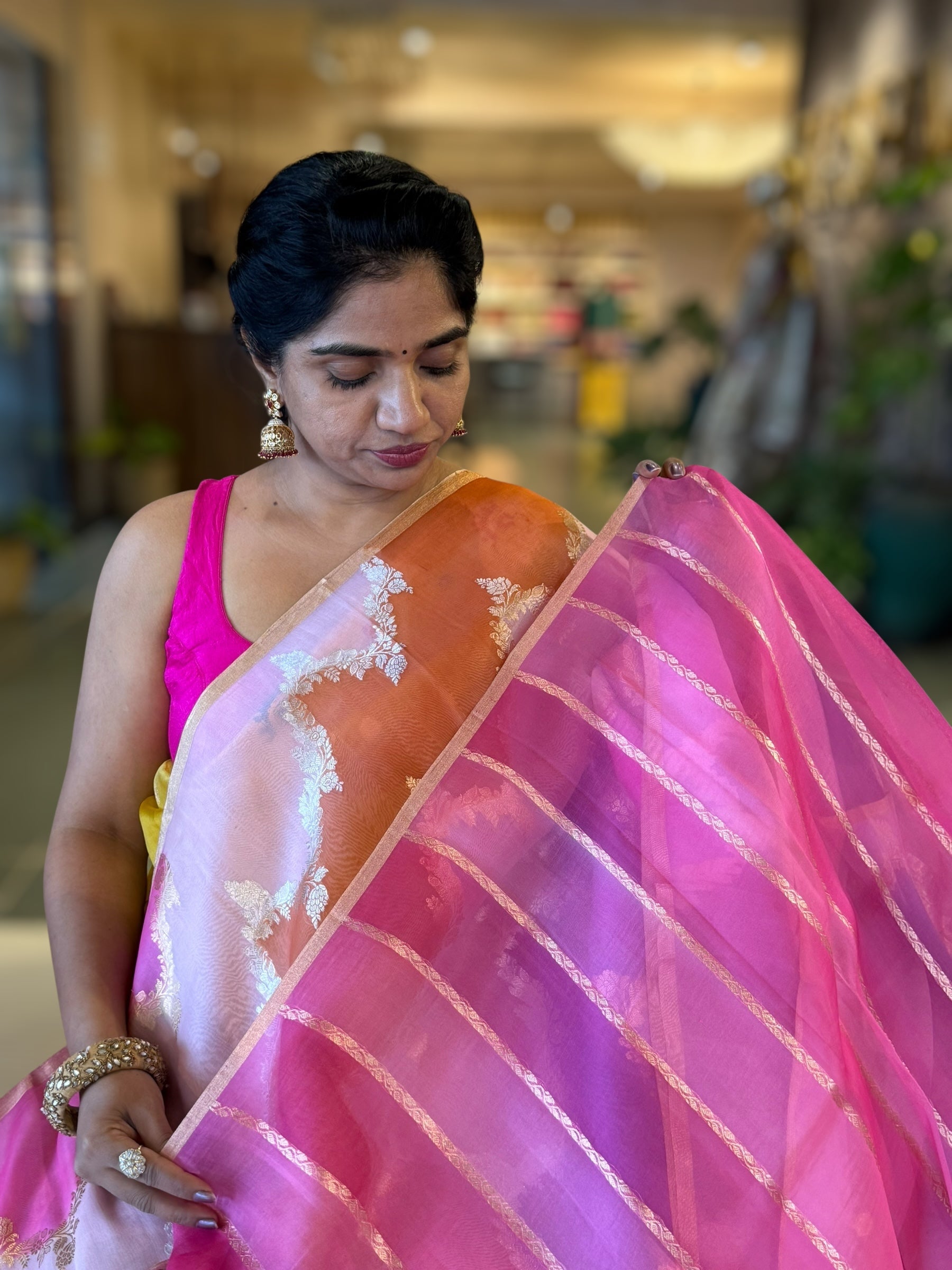 Designer Premium Handloom Rangkaat Kora Banarasi Saree  with Jewelry Design