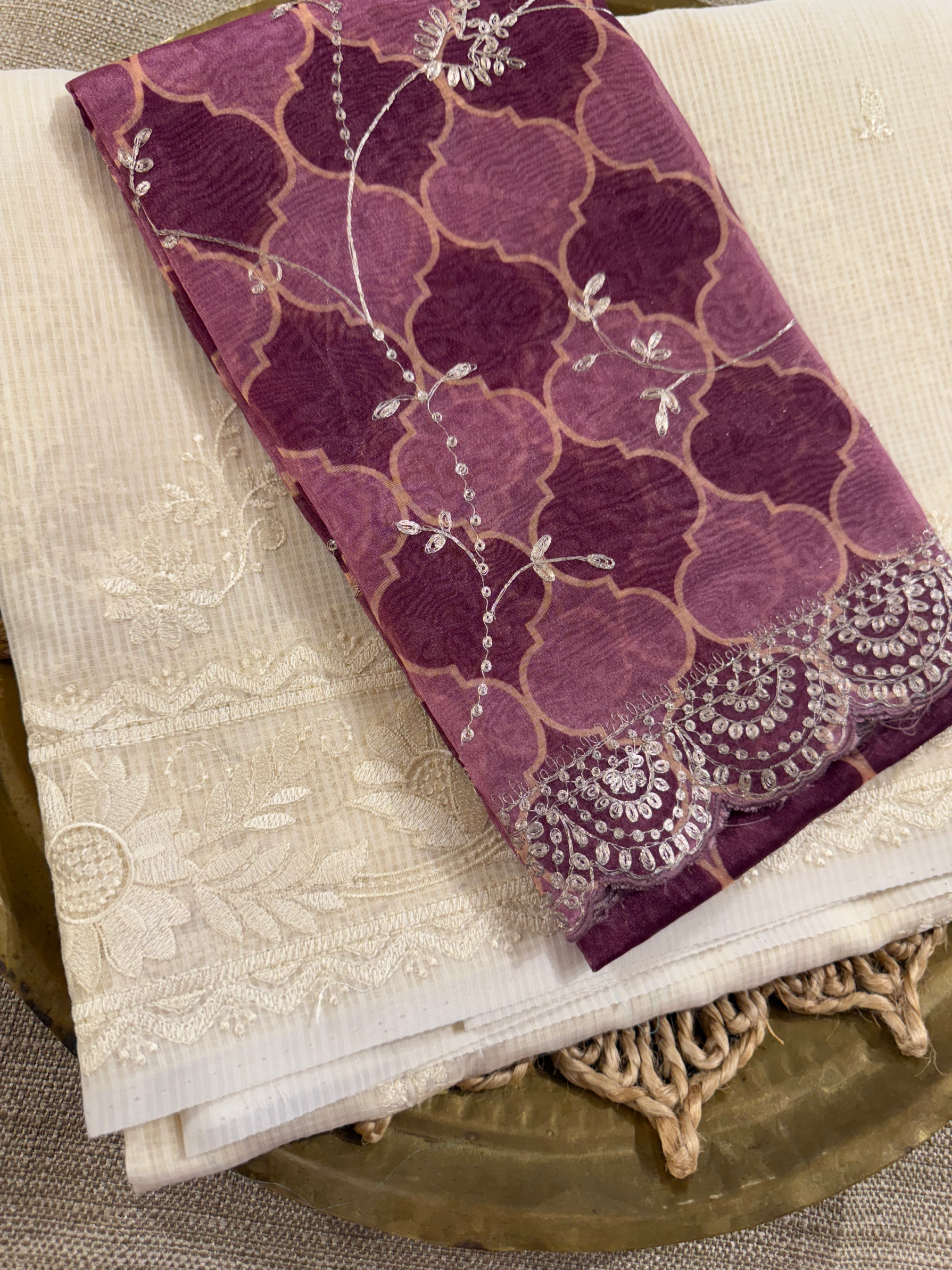 KCCA1913 : Kota Cotton Chikankari Embroidered Saree paired with Fusion Blouses