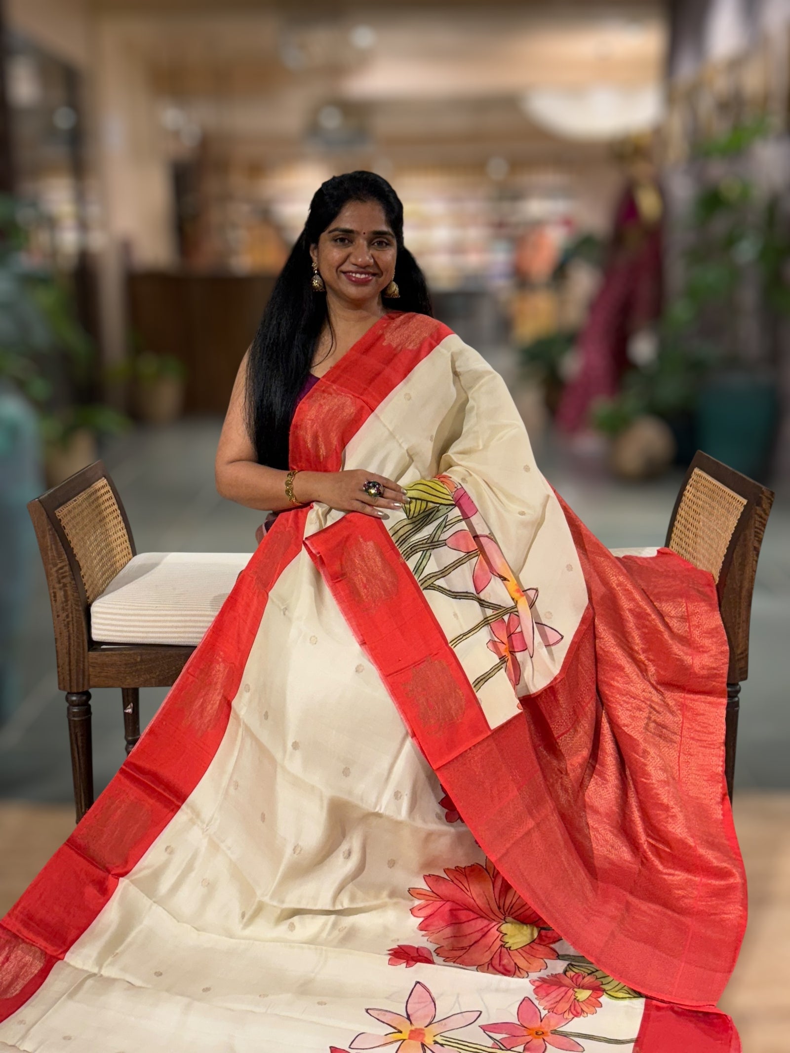 Ivory Kanchi Soft Silk with beautiful Handpainted style Skirt Border Print