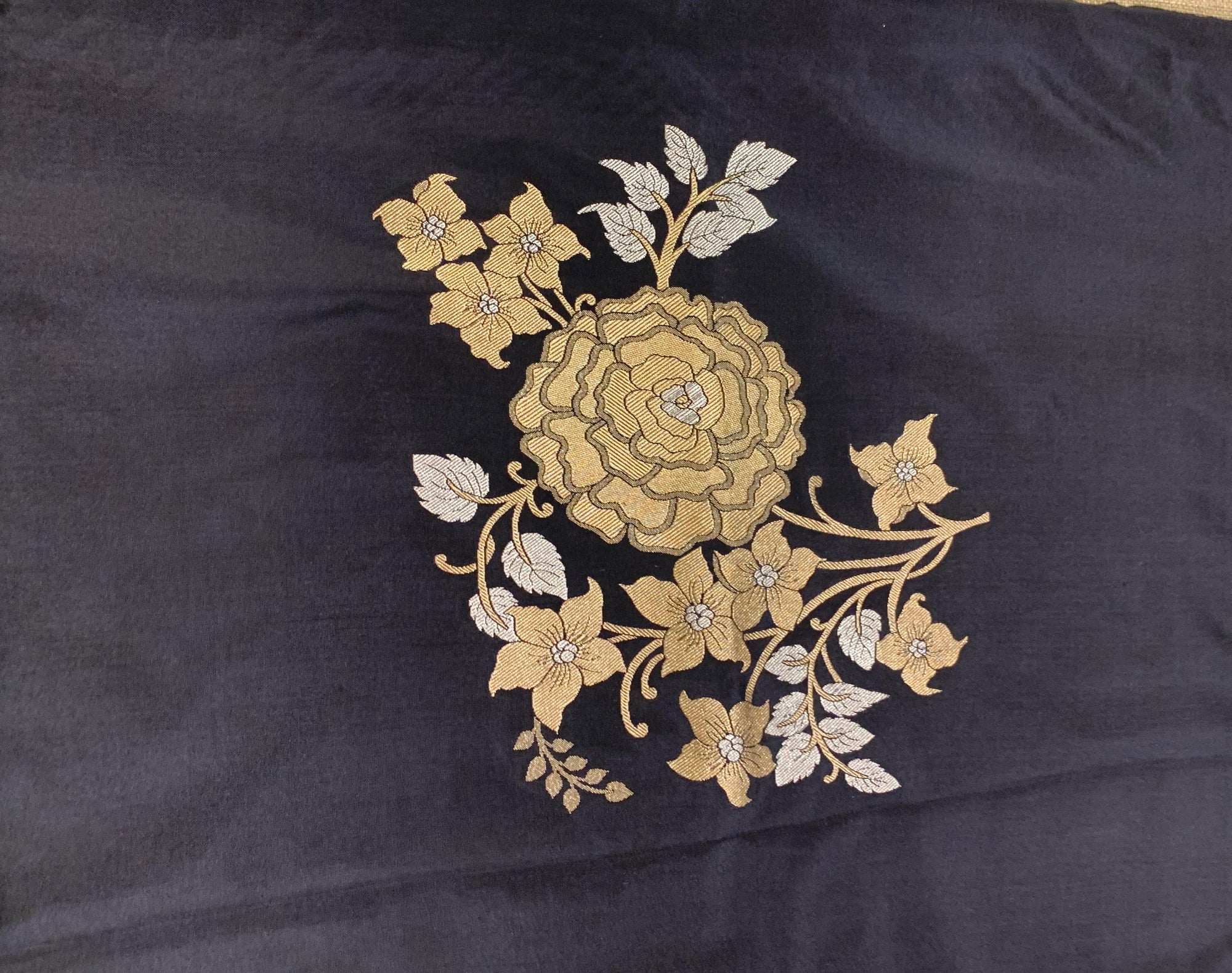 Black and Antique Gold Designer Banarasi Silk Saree