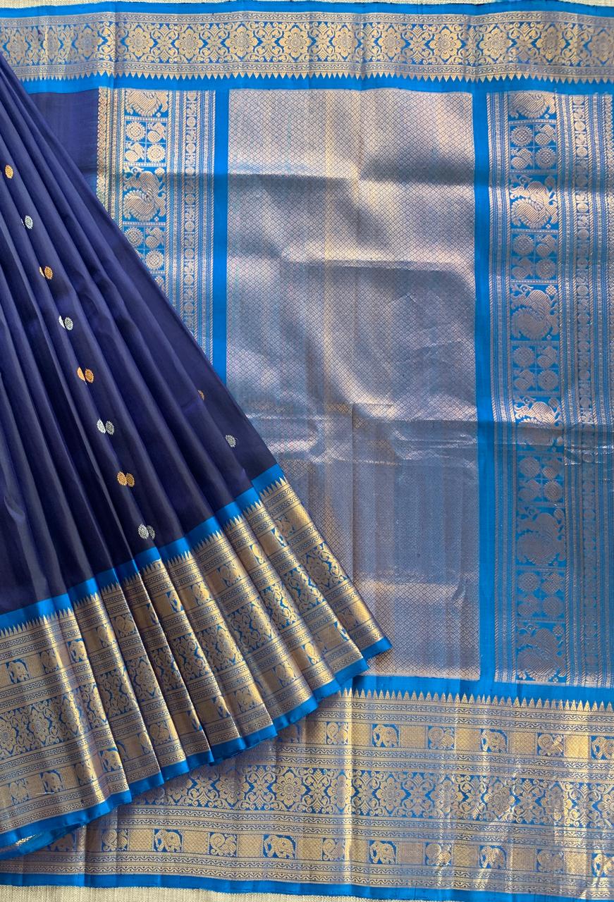 SGSA202 Navy Blue and Royal Blue Combo Gadwal Handloom Pure Silk Saree