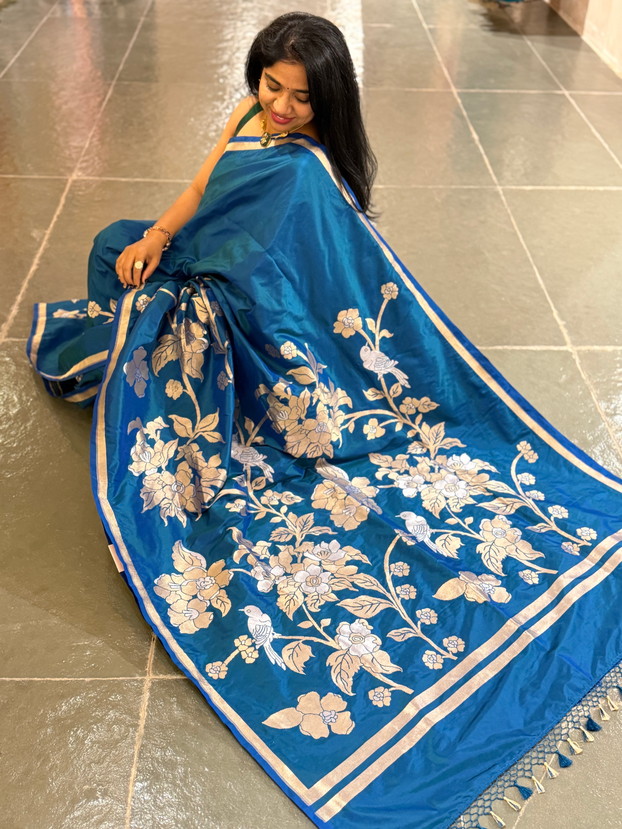 Peacock Blue  Designer Banarasi Silk Saree
