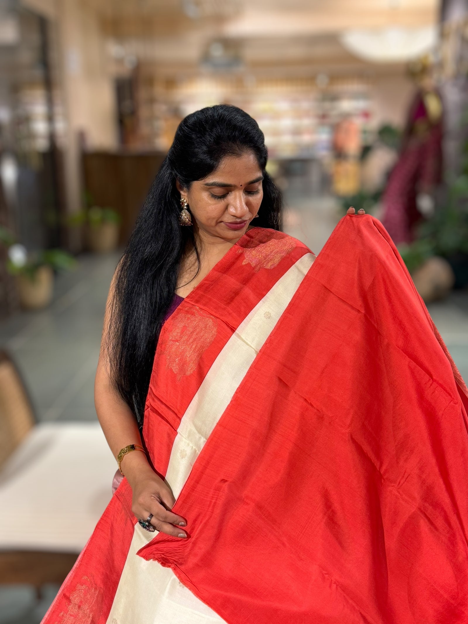 Ivory Kanchi Soft Silk with beautiful Handpainted style Skirt Border Print