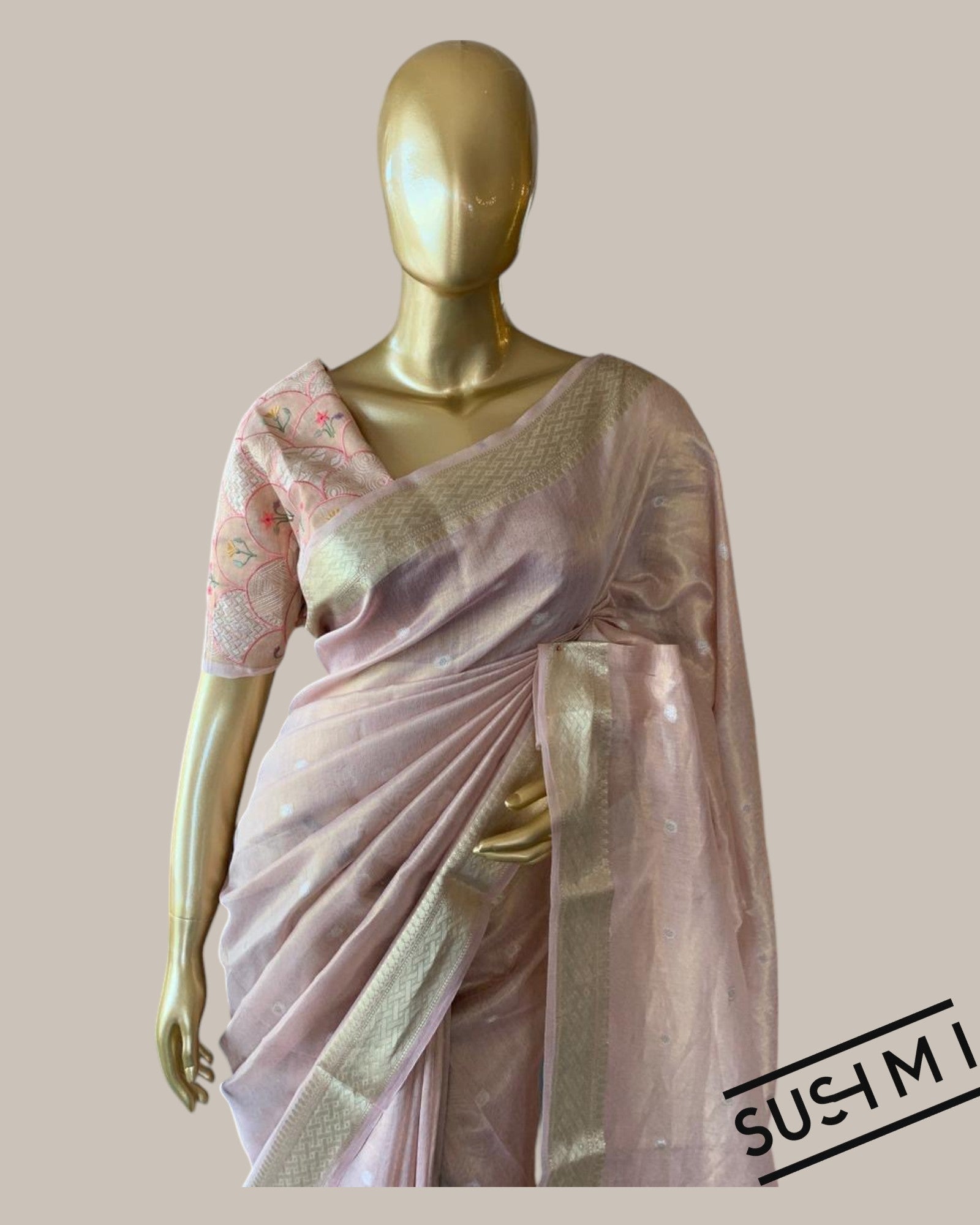 Banarasi cotton tissue with embroidered blouse