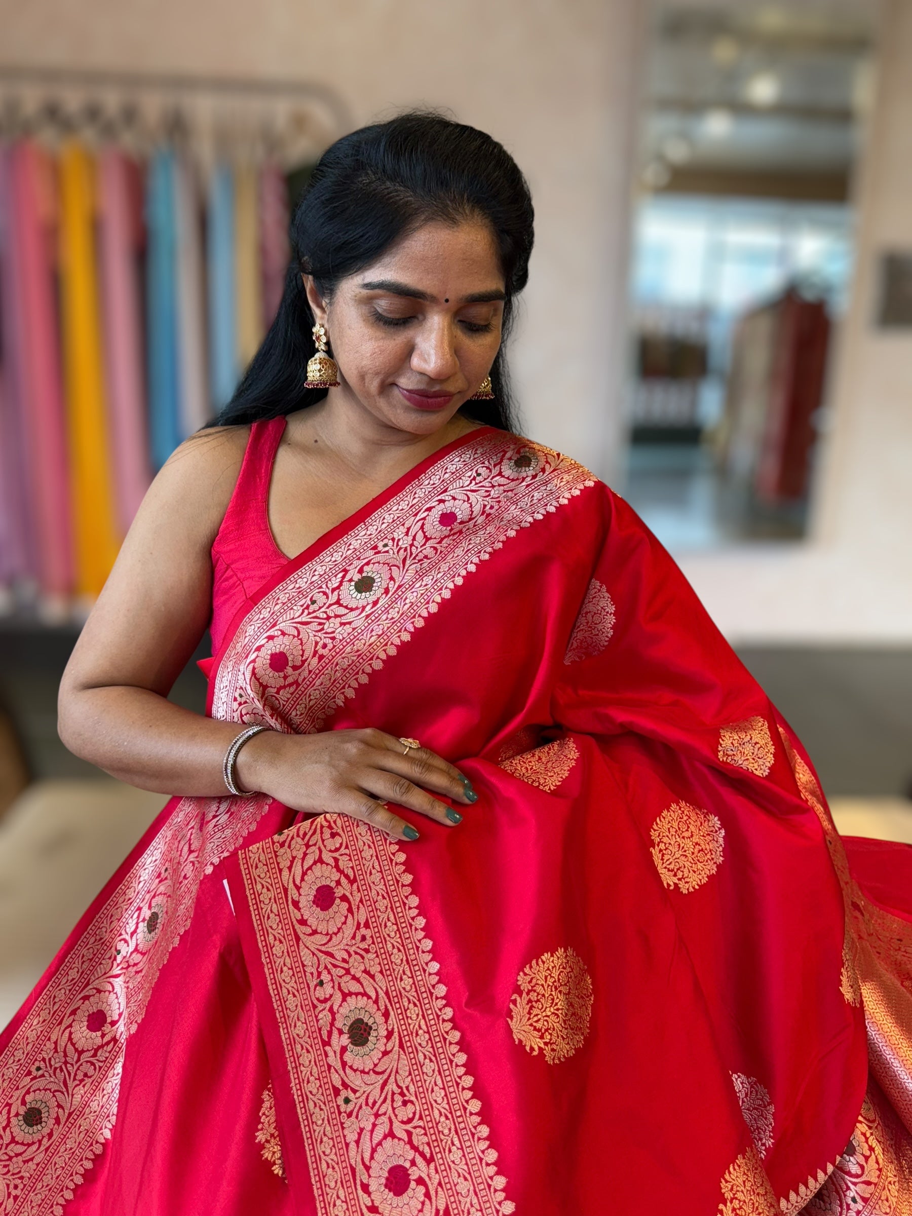 Red Pure Handloom Raw Mango Silk Saree With Kaduwa Weaving Meenakari Borders