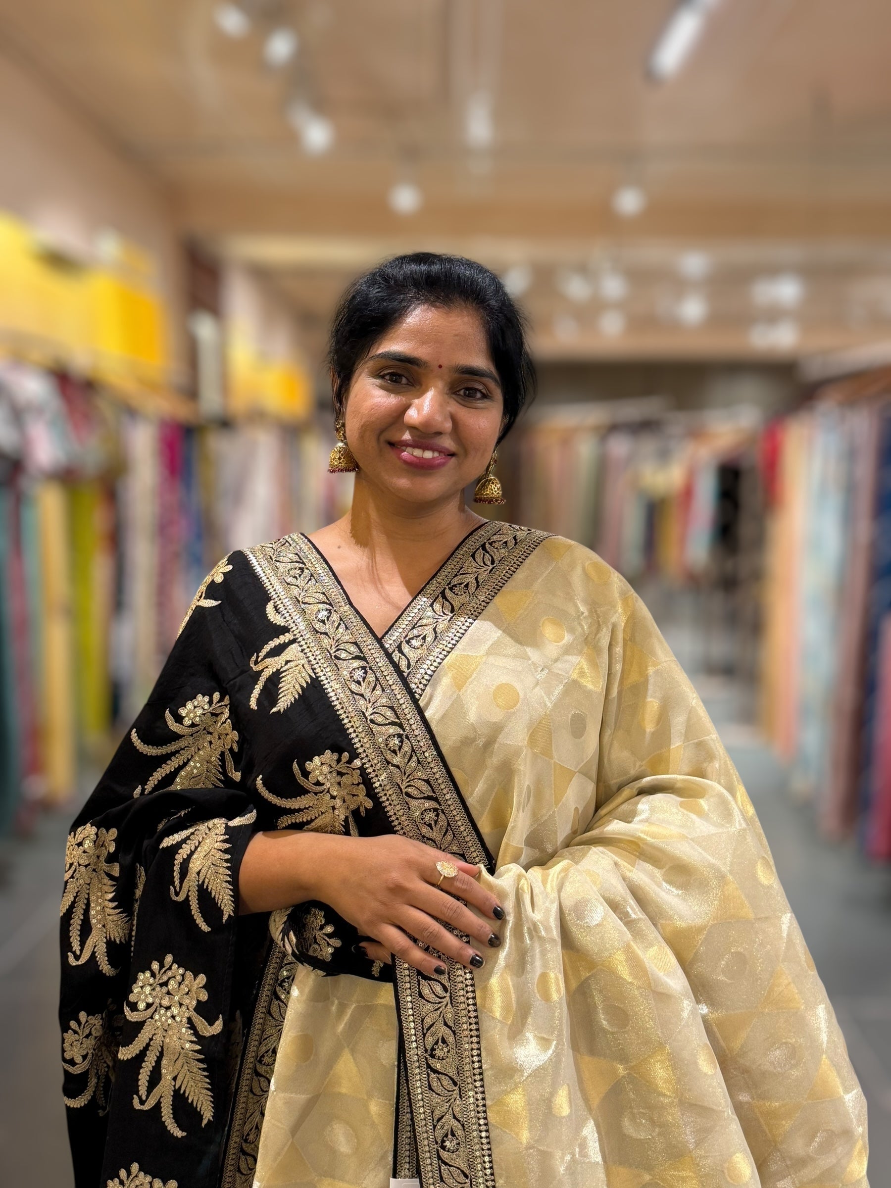 Ivory Kora Tissue Saree with Sabyasachi-Style Borders & Heavy Embroidered Blouse