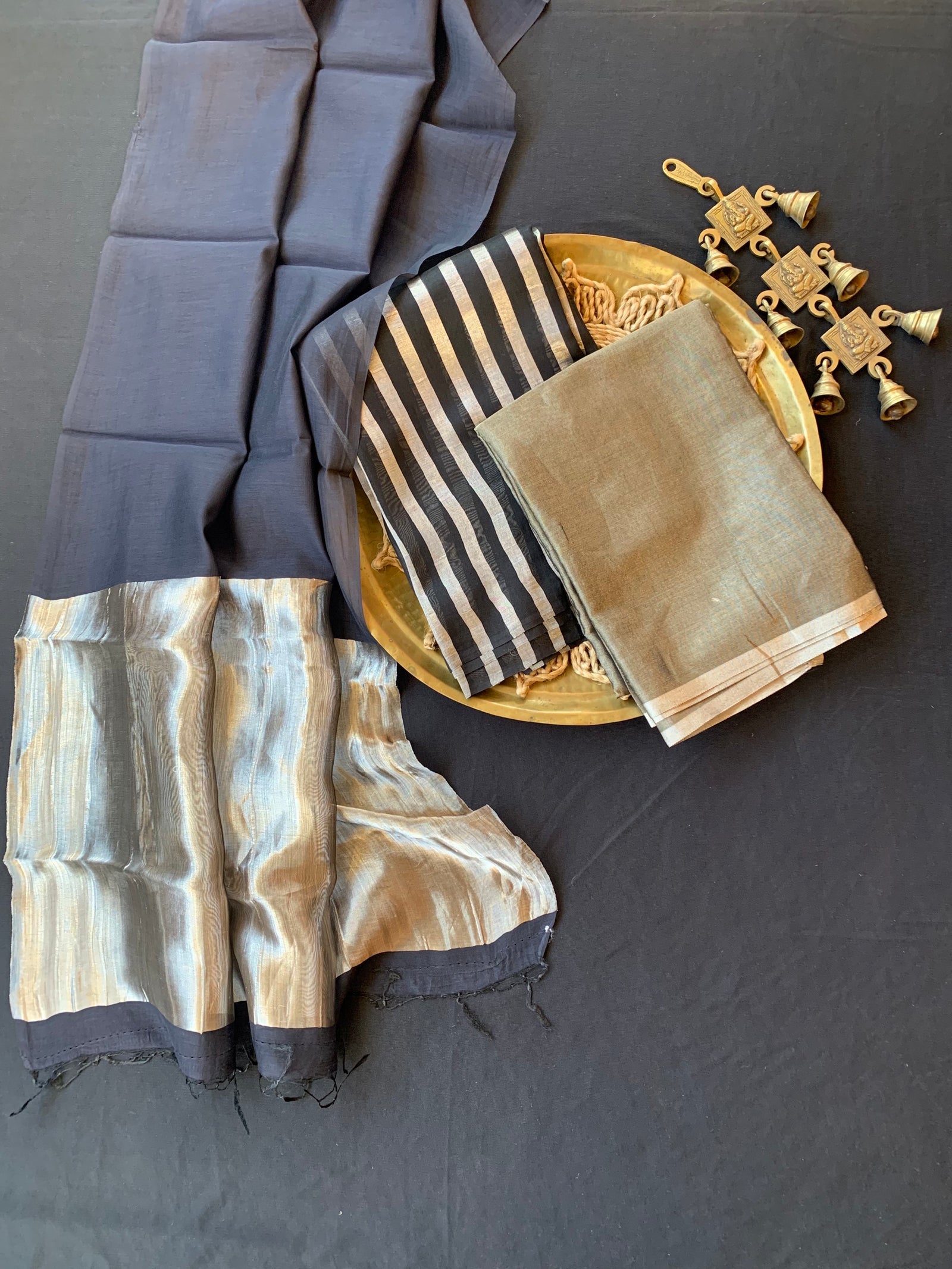 Black 3 pc Banarasi Tissue Suit Set