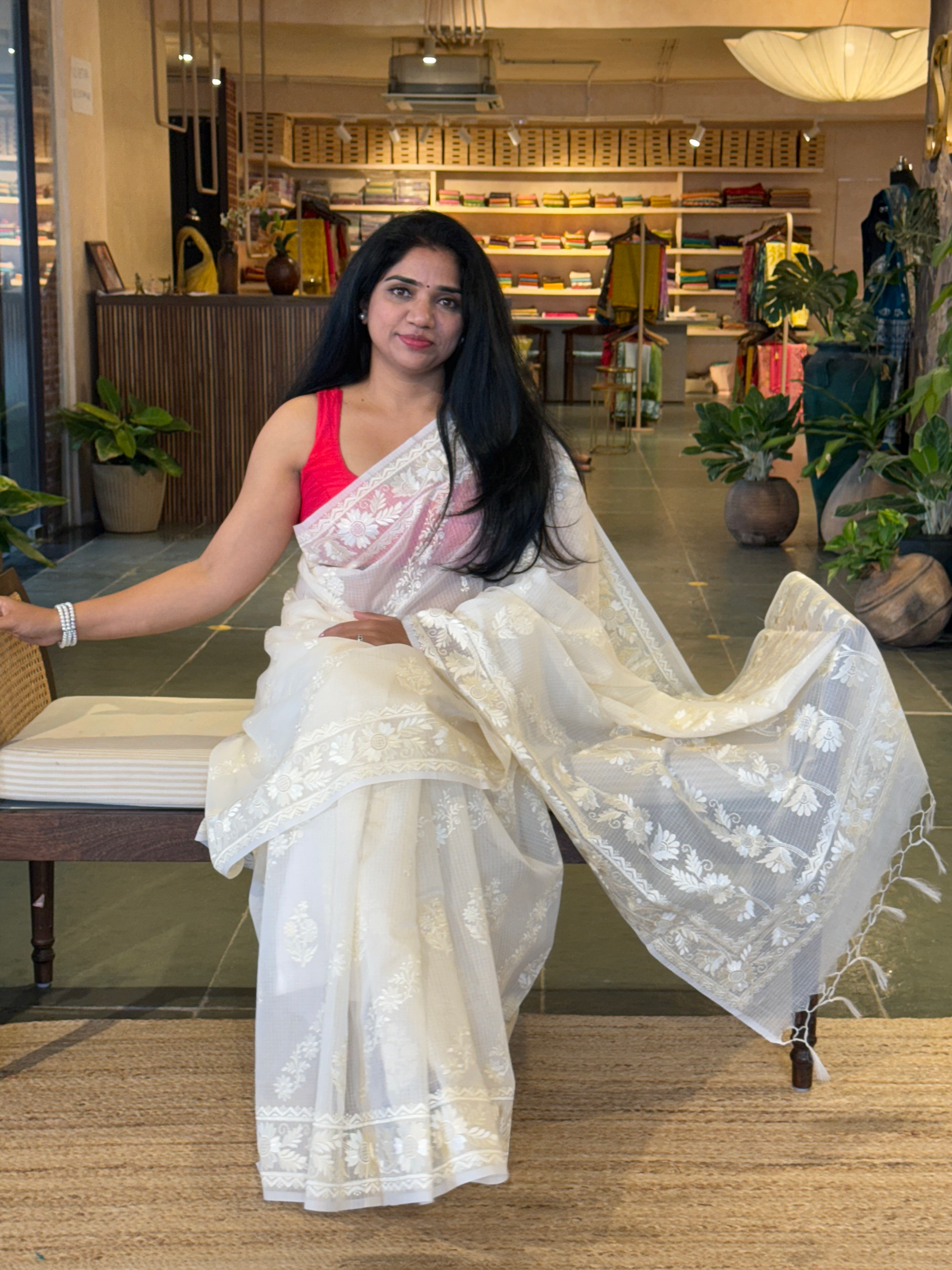 KCCA1904 : Kota Cotton Chikankari Embroidered Saree paired with Fusion Blouses